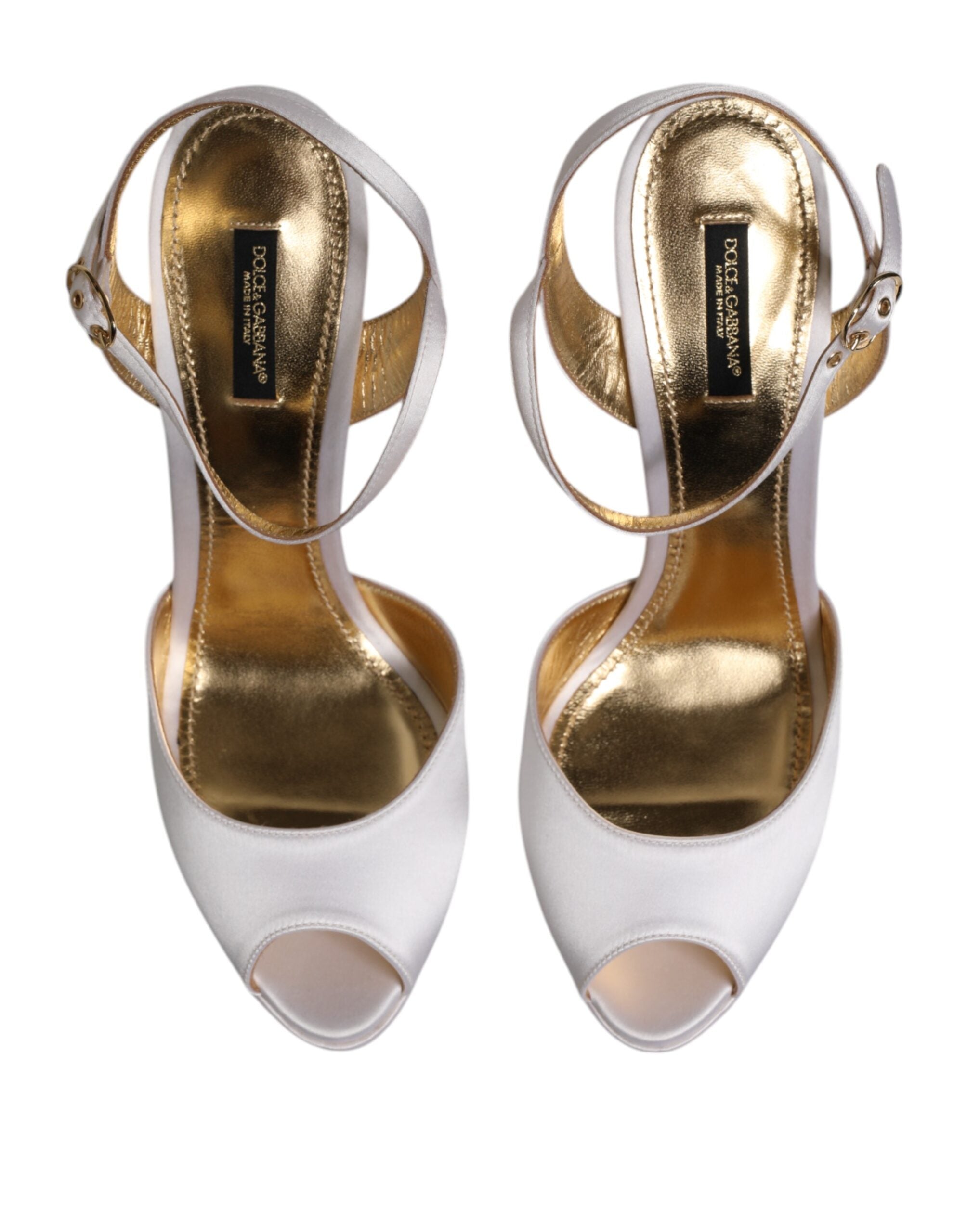 Dolce & Gabbana Weiß Satin Plateau Heels Sandalen Schuhe-4