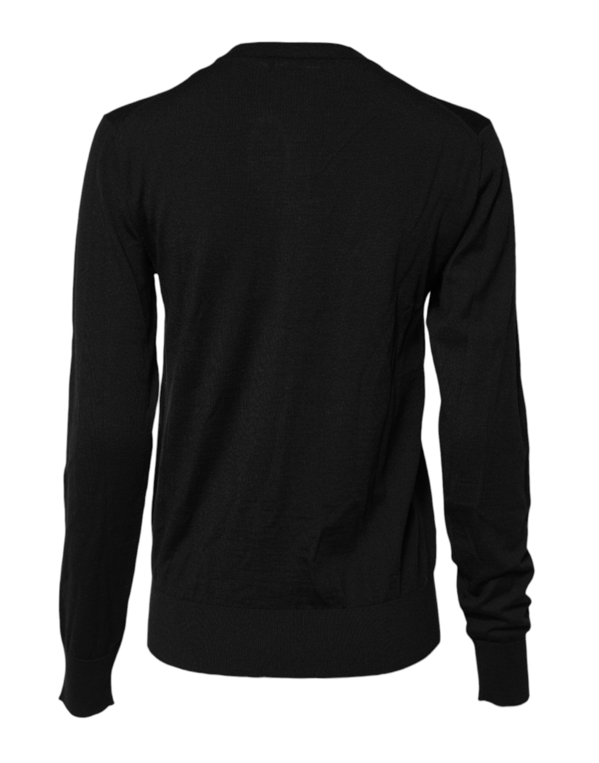 Dolce & Gabbana Schwarzer Strickpullover mit Rundhalsausschnitt aus Wolle-3