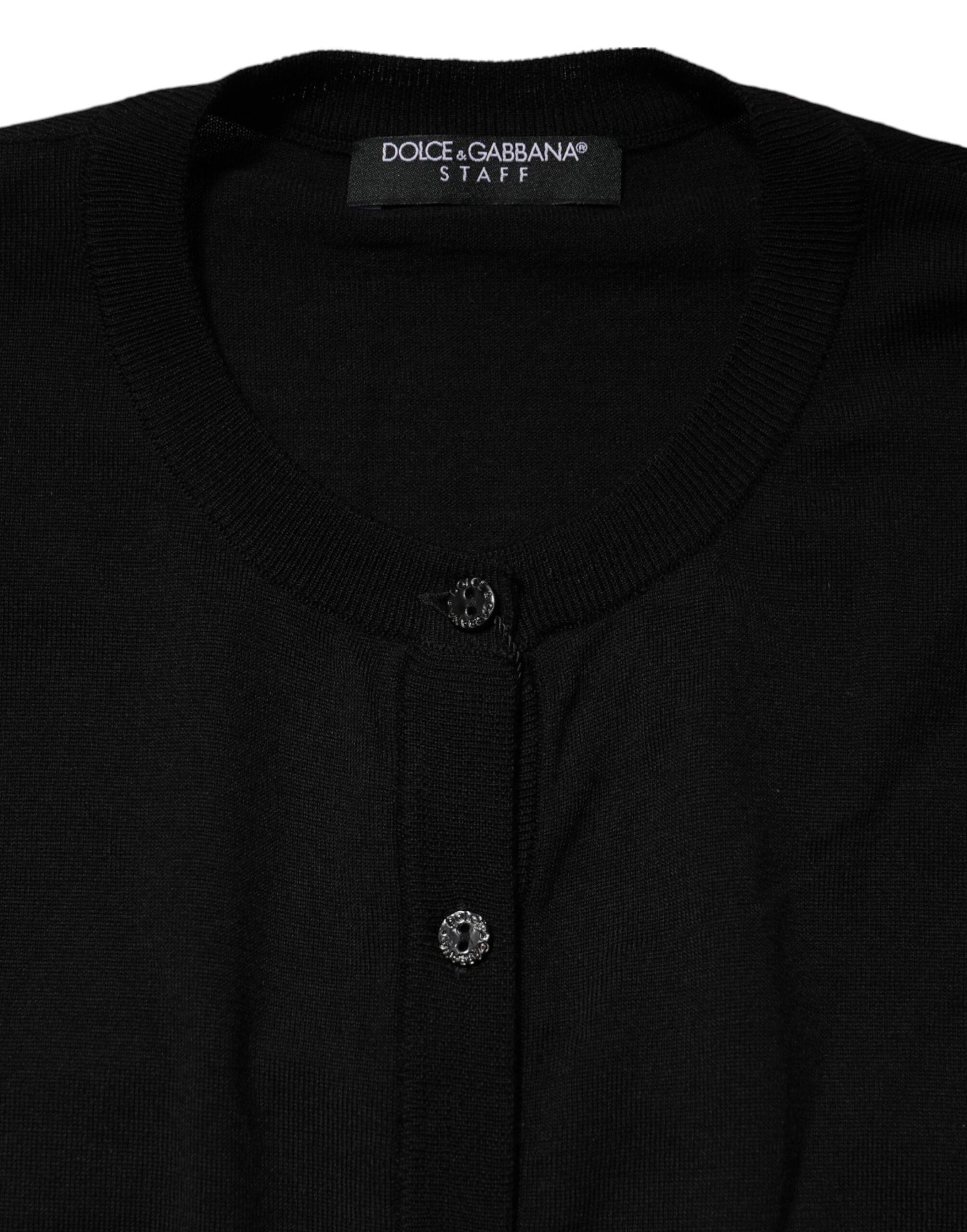 Dolce & Gabbana Schwarzer Strickpullover mit Rundhalsausschnitt aus Wolle-4