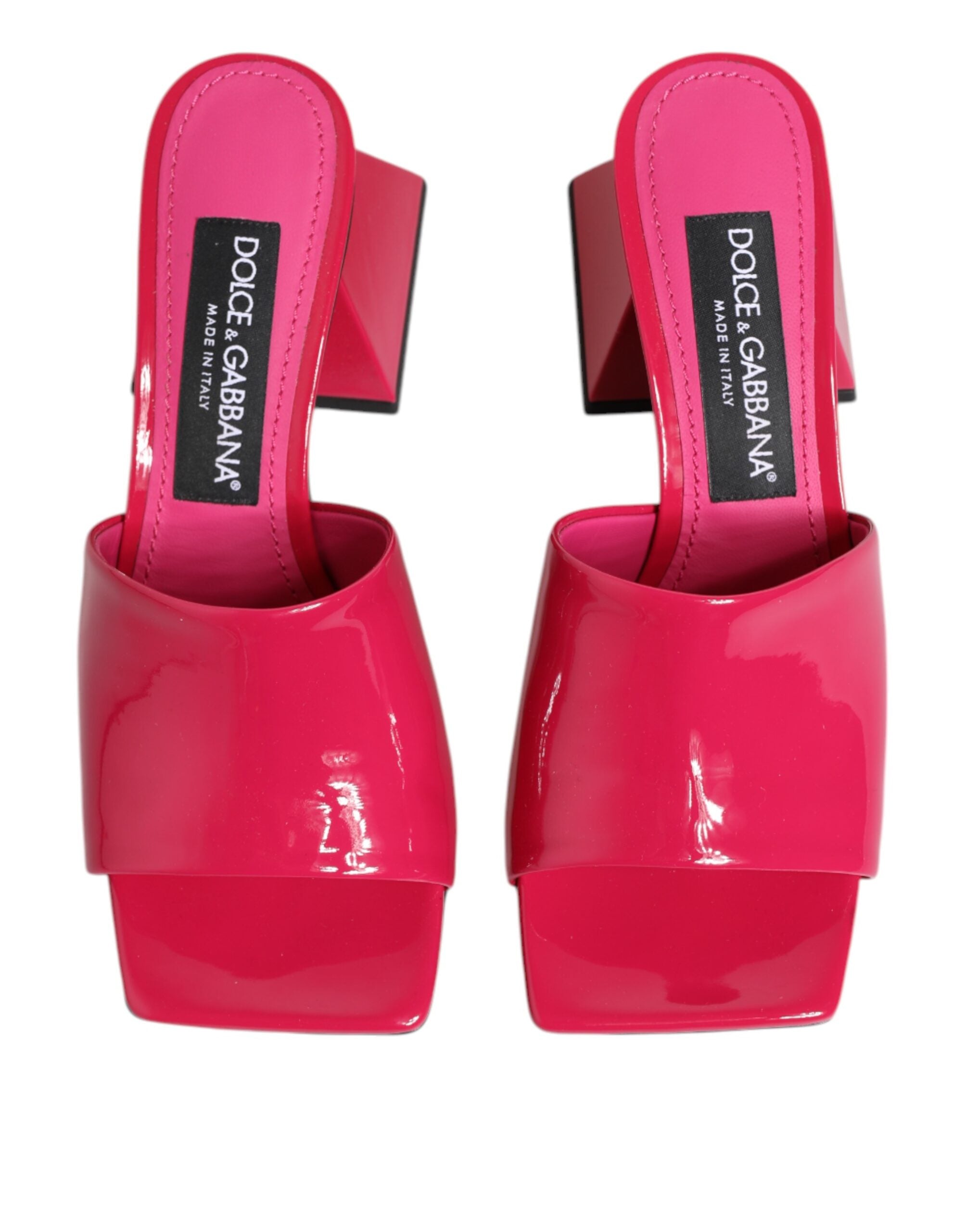 Sandalias tipo mules con tacón de bloque y punta abierta en color rosa de Dolce & Gabbana-4
