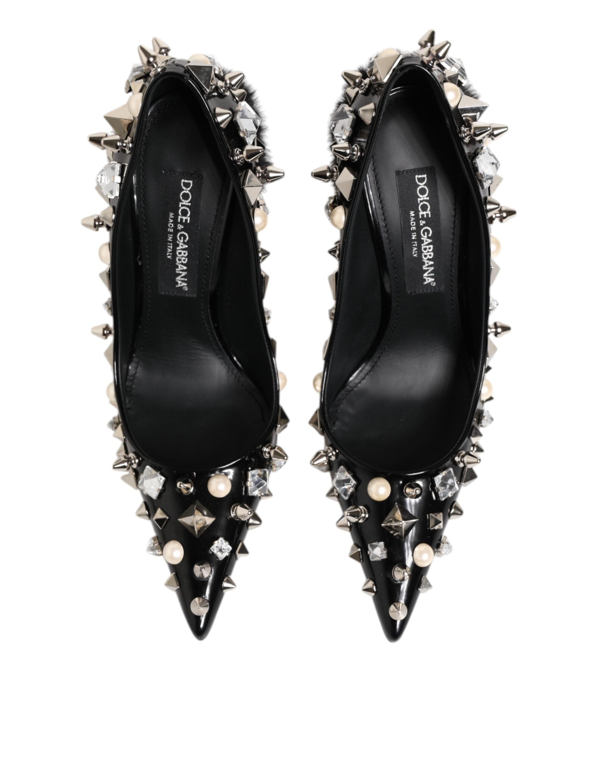 Zapatos de tacón de aguja con tachuelas de cristal negros de Dolce & Gabbana-4