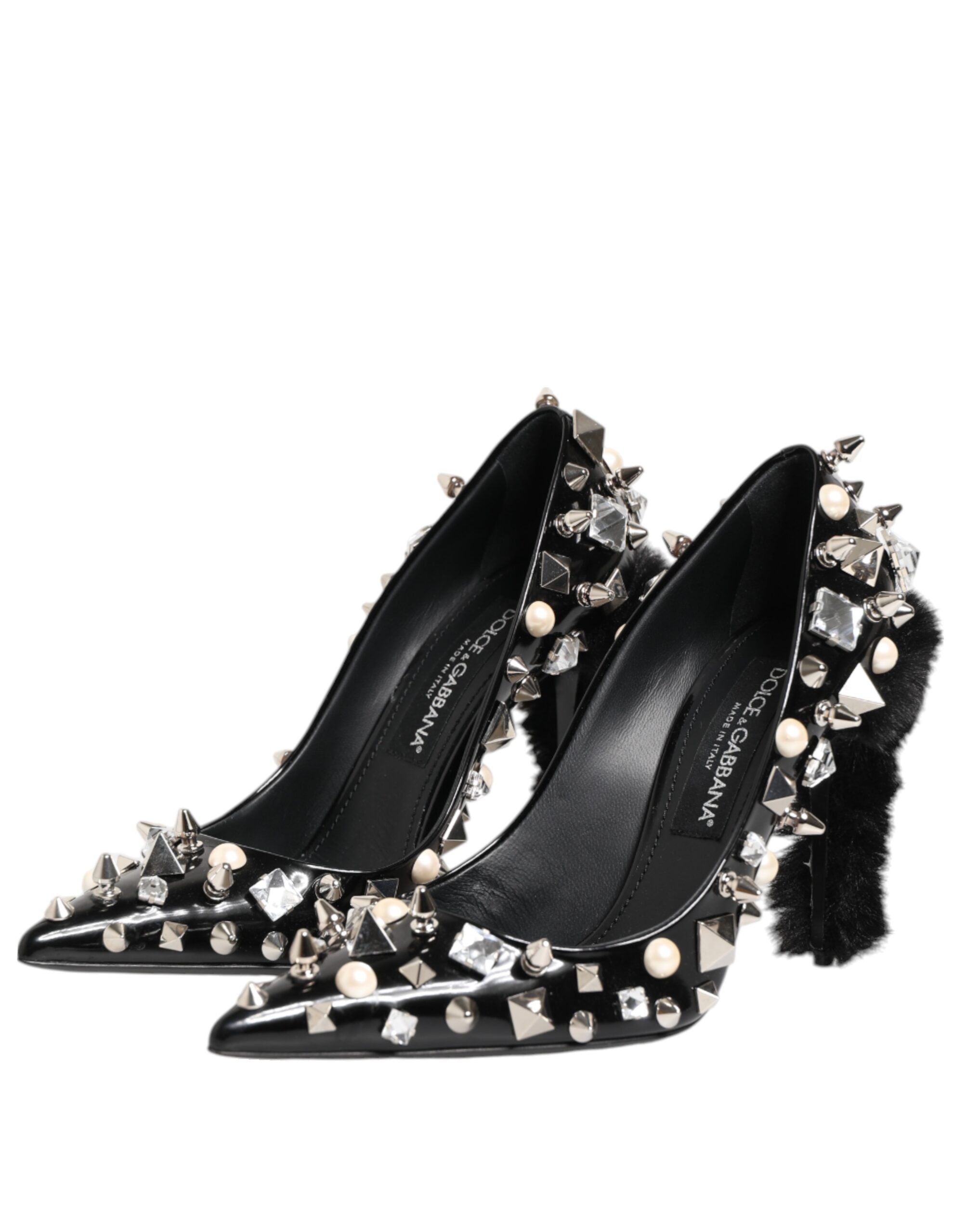 Zapatos de tacón de aguja con tachuelas de cristal negros de Dolce & Gabbana-5