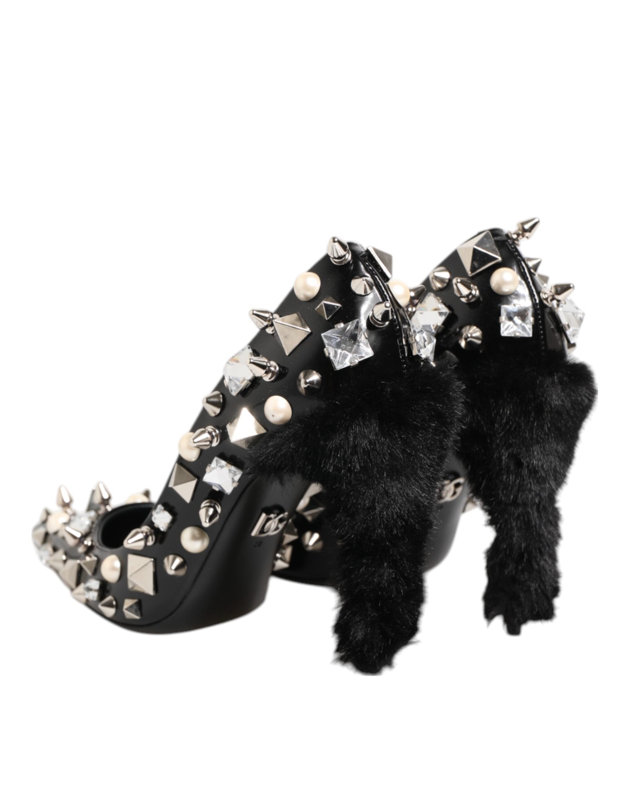 Zapatos de tacón de aguja con tachuelas de cristal negros de Dolce & Gabbana-6