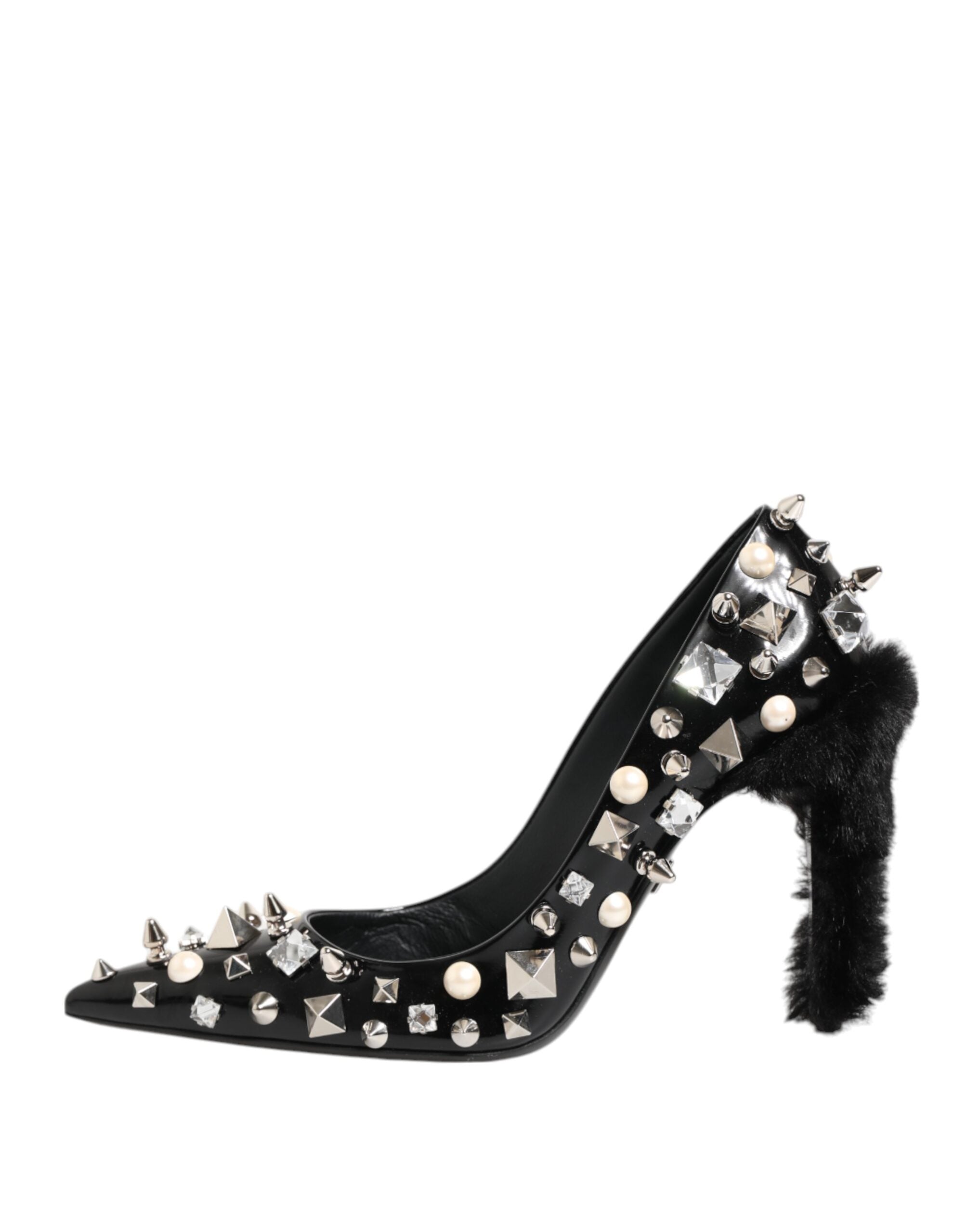 Zapatos de tacón de aguja con tachuelas de cristal negros de Dolce & Gabbana-7