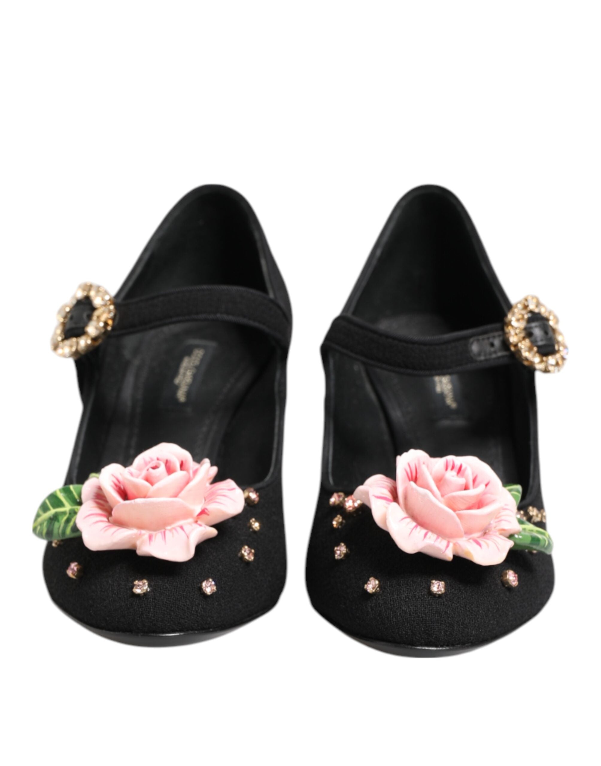 Dolce & Gabbana Black Flower Crystal Embellished Mary Jane Shoes-4