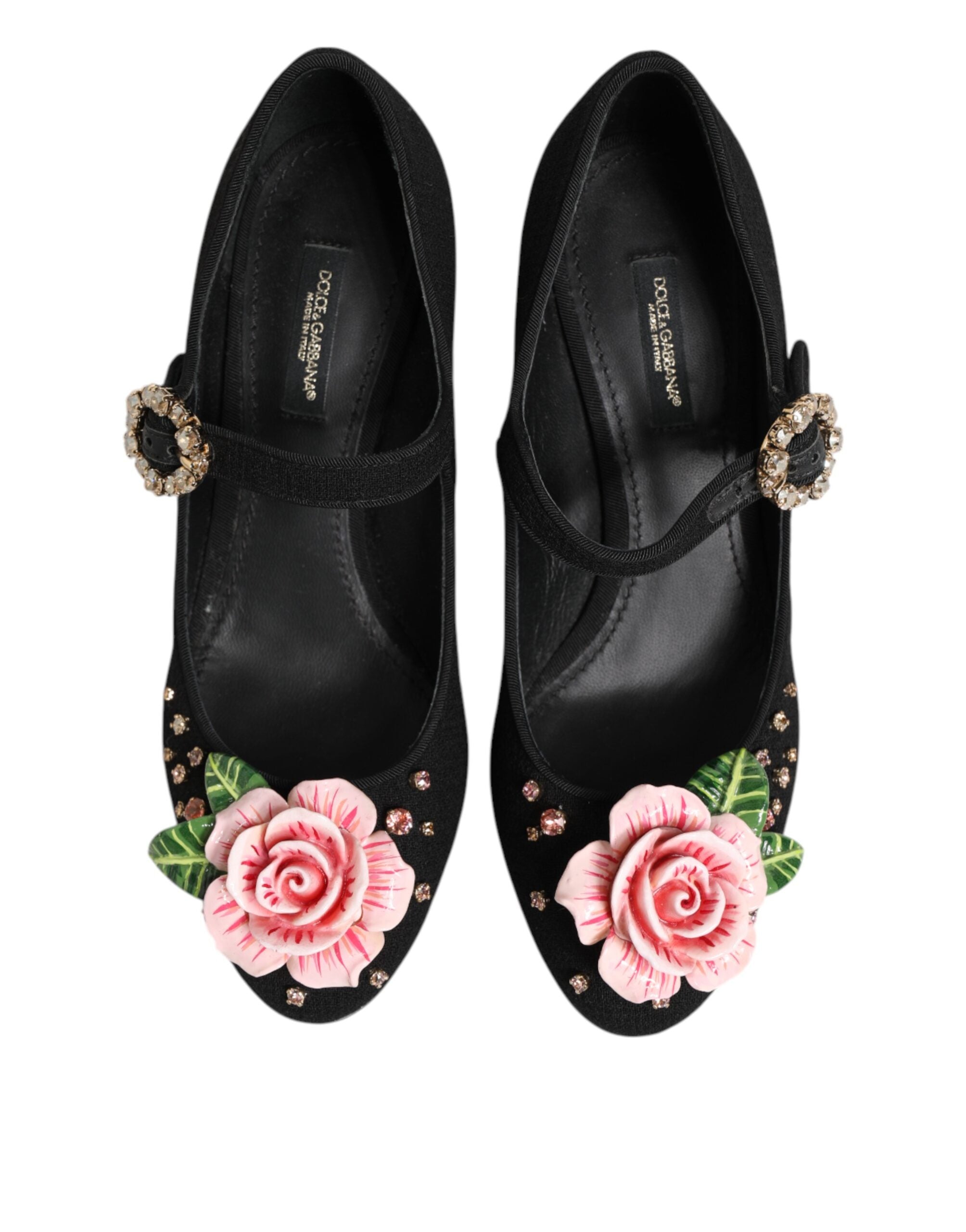 Dolce & Gabbana Black Flower Crystal Embellished Mary Jane Shoes-5