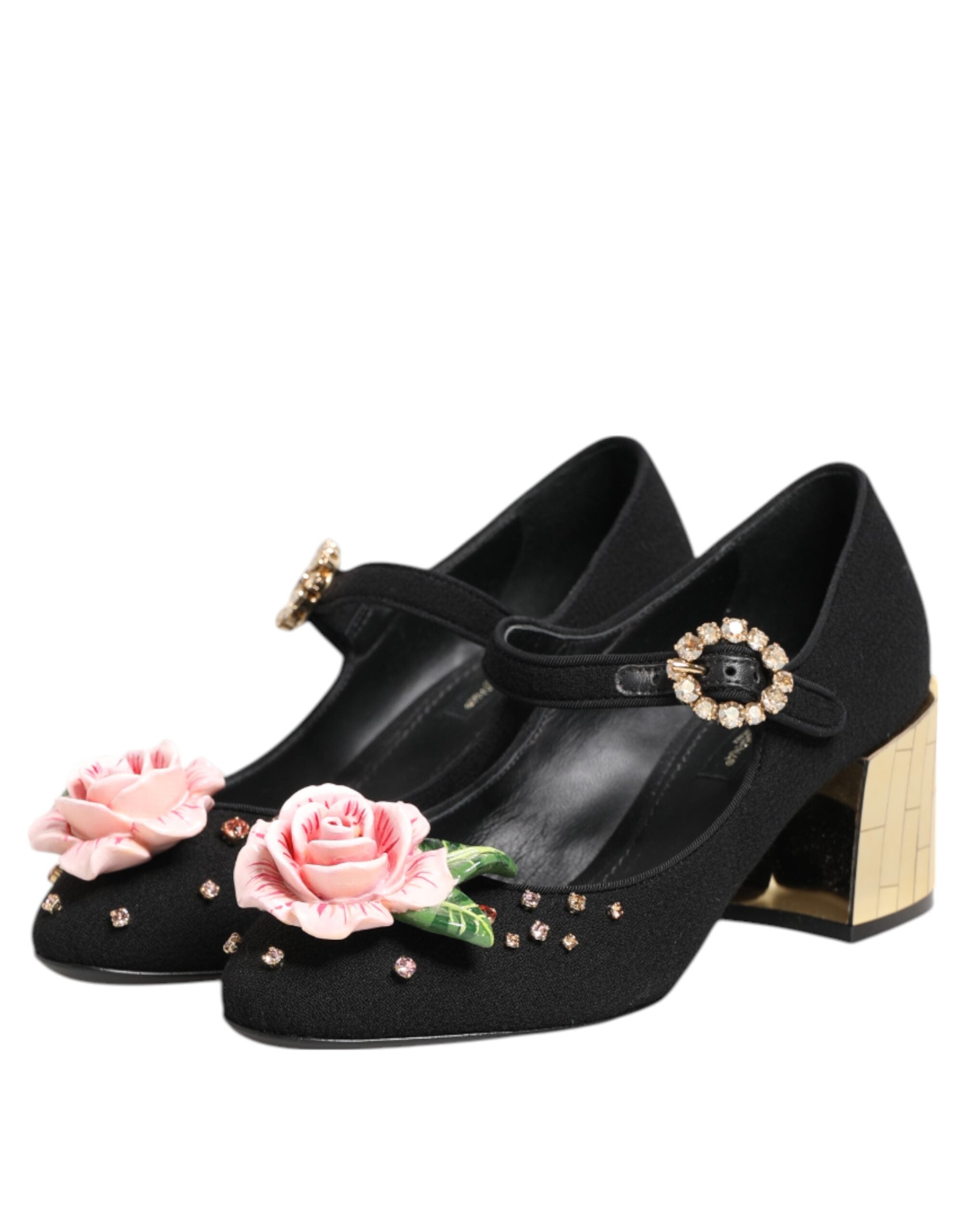 Dolce & Gabbana Black Flower Crystal Embellished Mary Jane Shoes-2