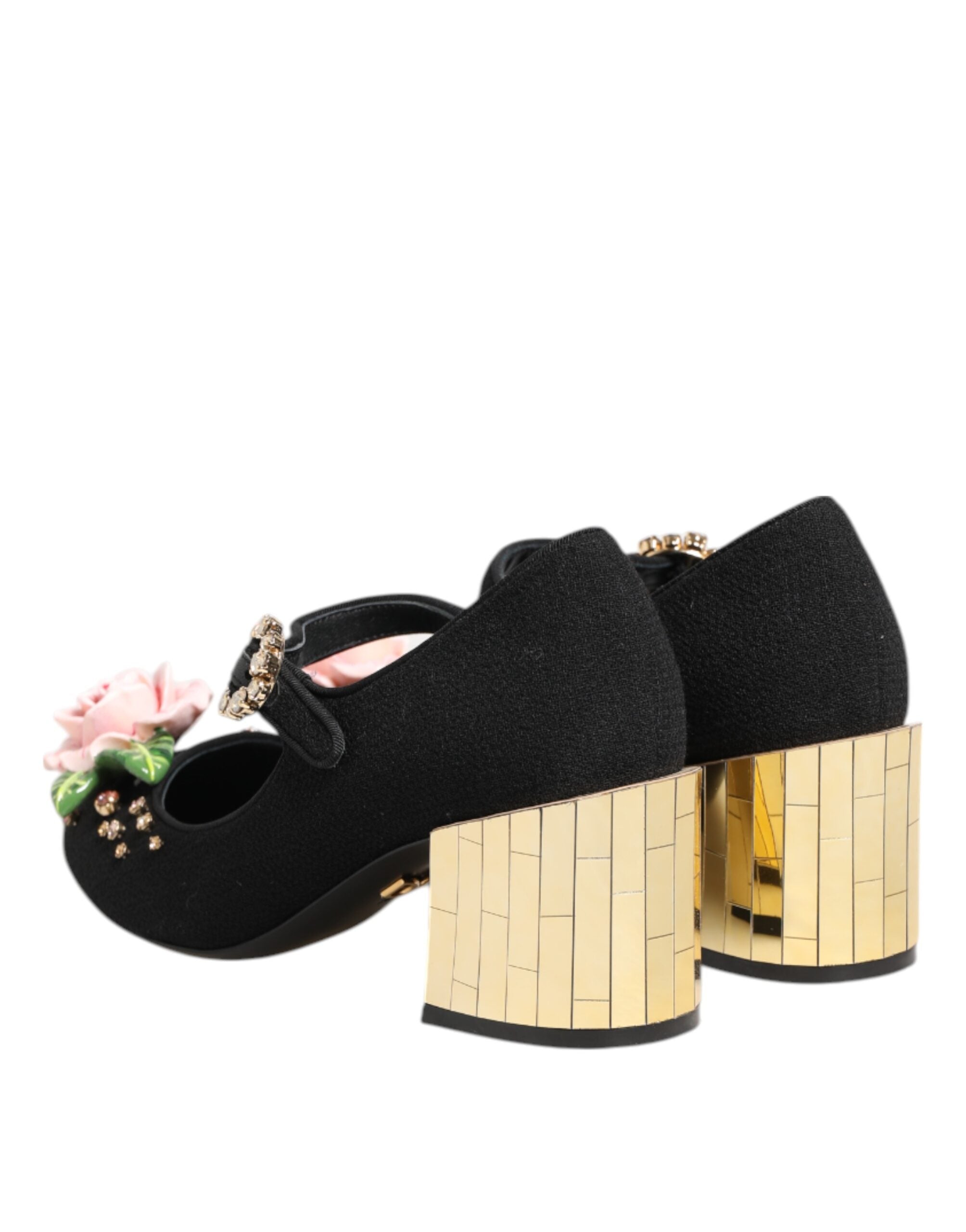 Dolce & Gabbana Black Flower Crystal Embellished Mary Jane Shoes-6