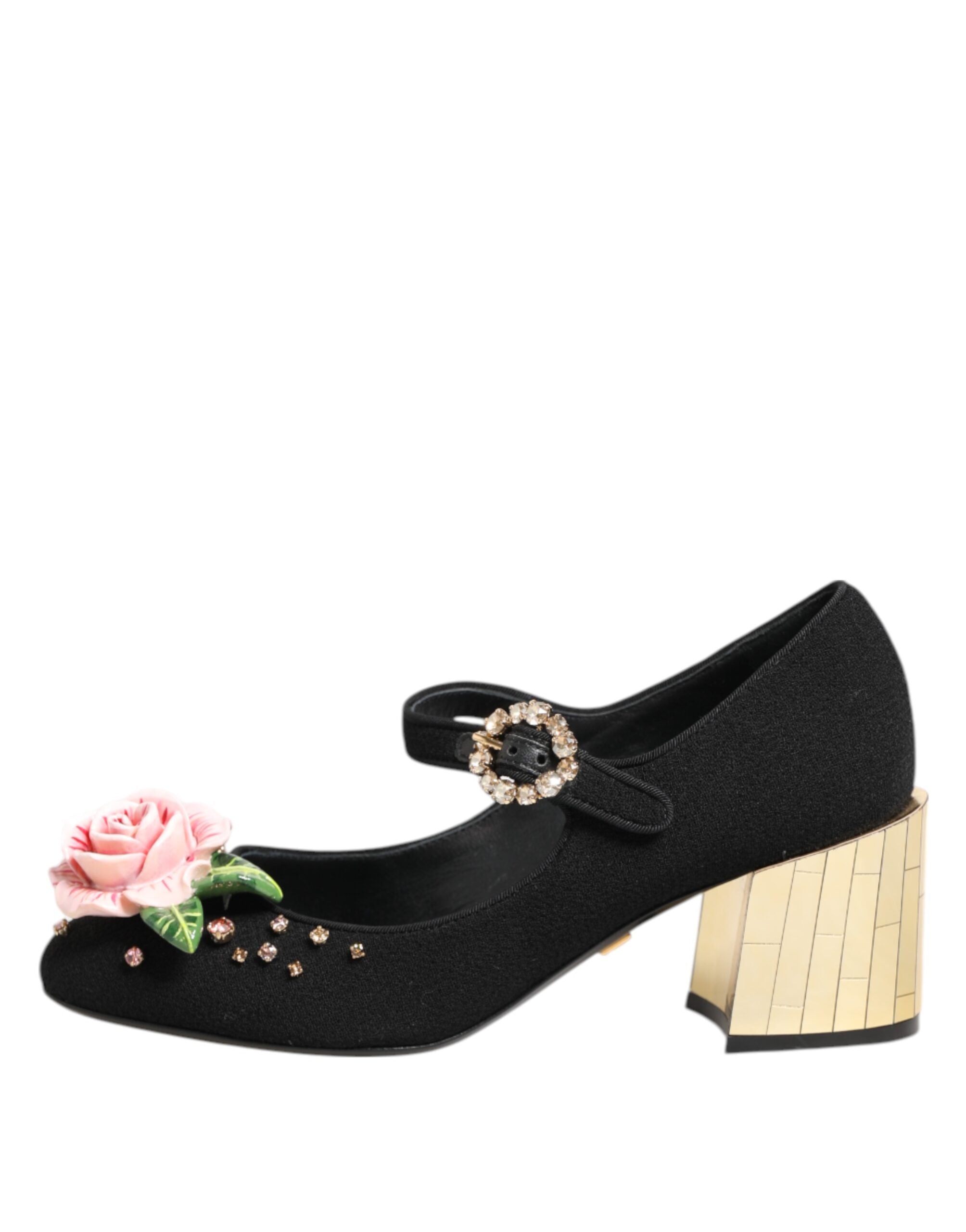 Dolce & Gabbana Black Flower Crystal Embellished Mary Jane Shoes-7