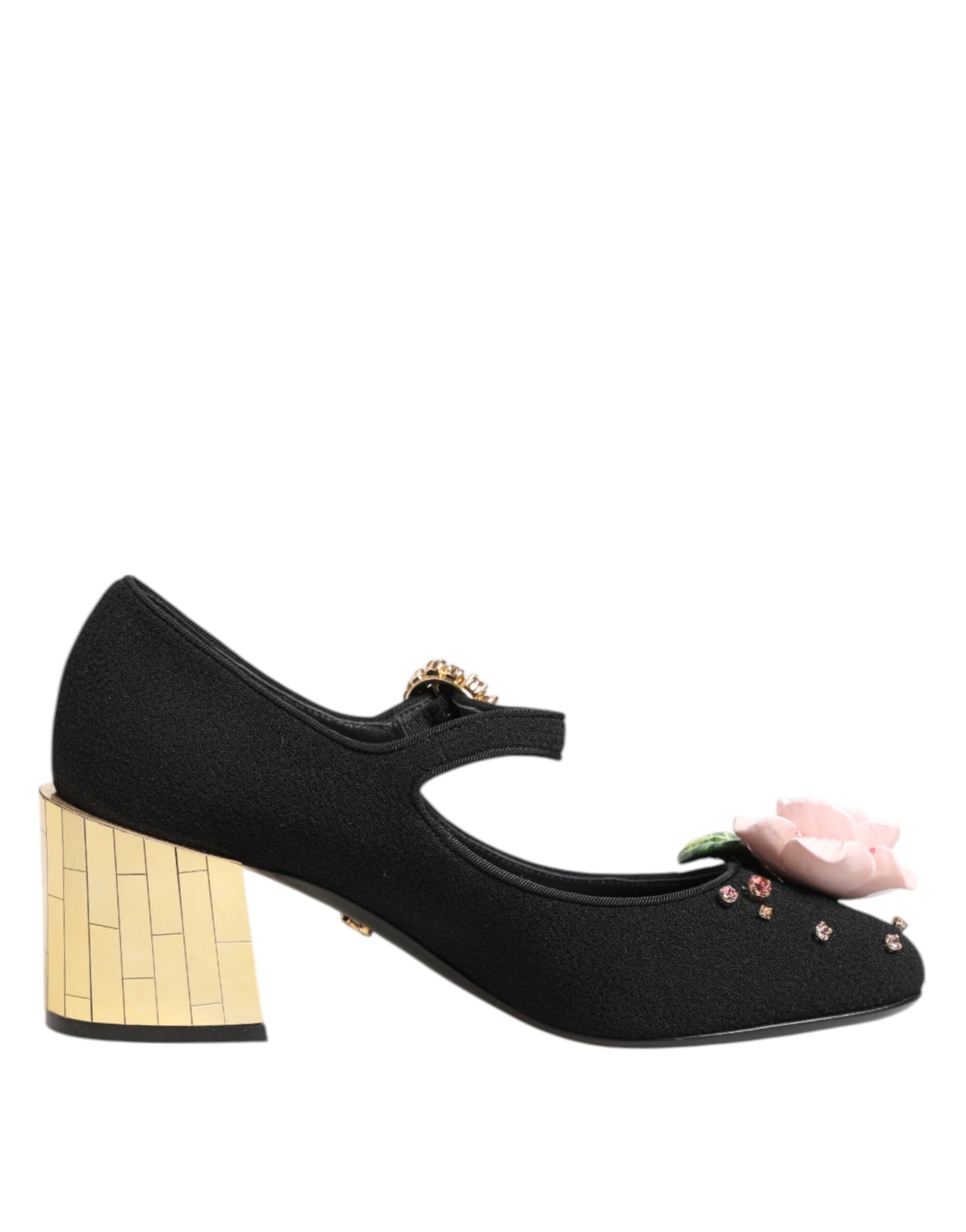 Dolce & Gabbana Black Flower Crystal Embellished Mary Jane Shoes-3