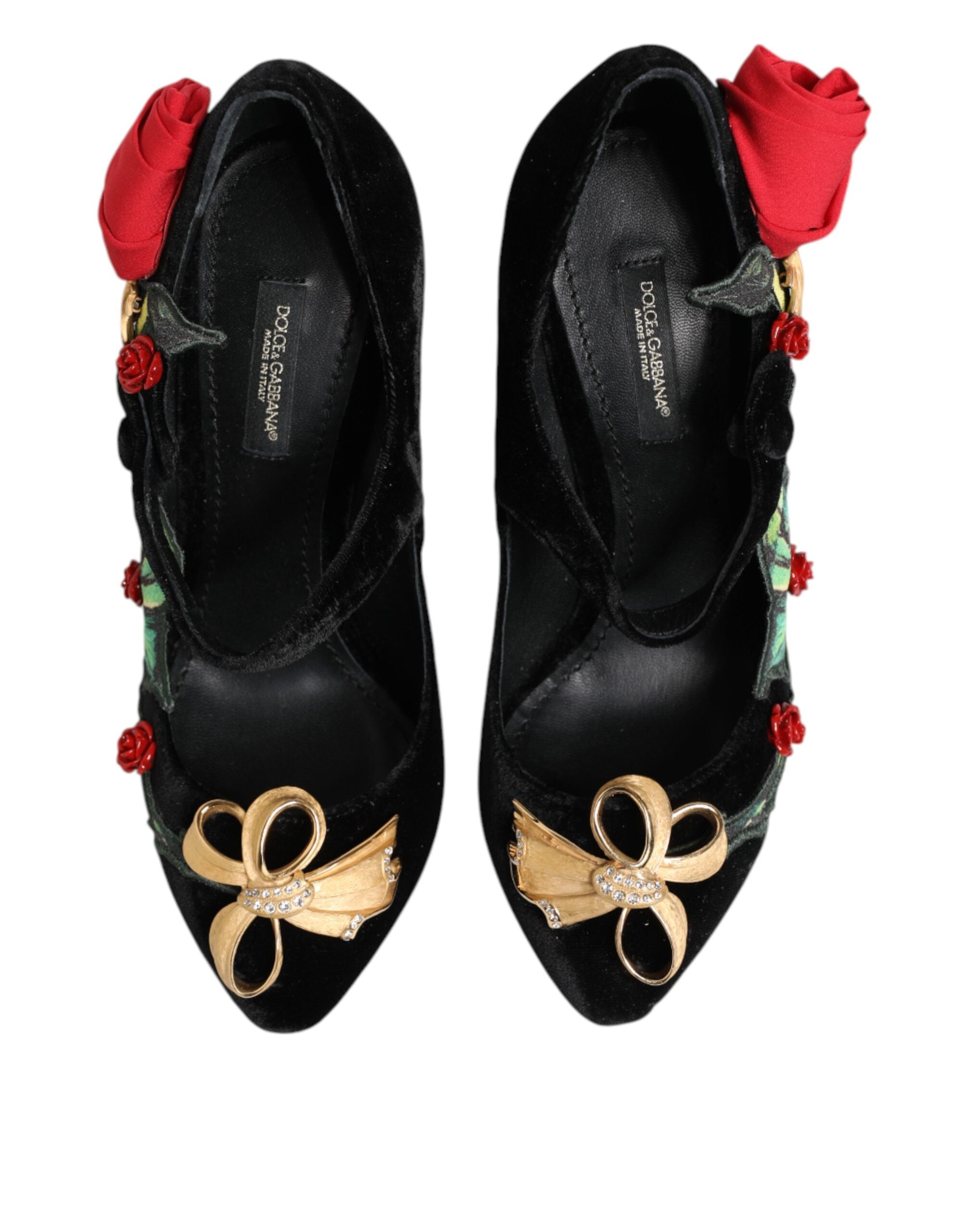 Dolce & Gabbana Black Rose Crystal Brooch Mary Jane Shoes-4