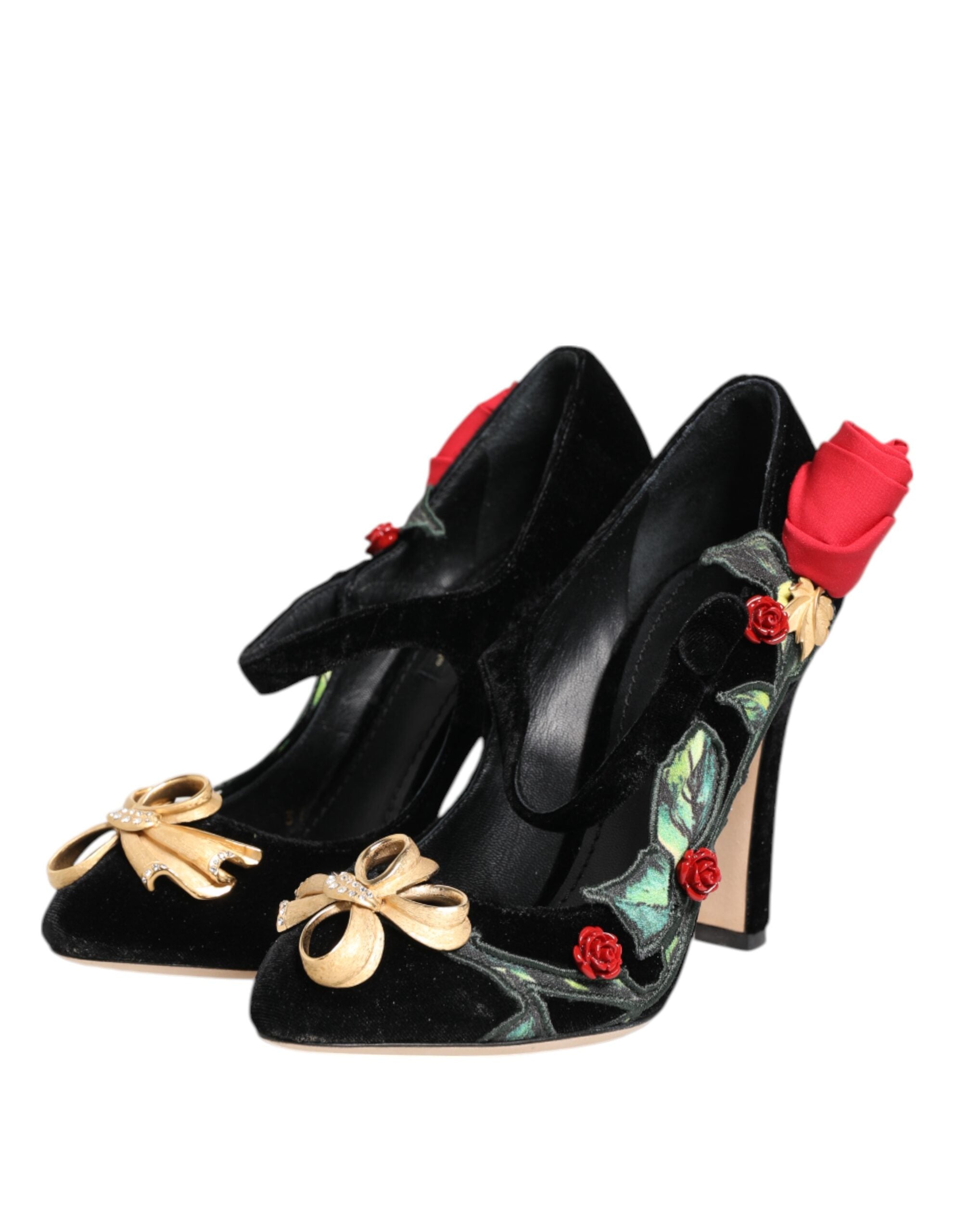 Dolce & Gabbana Black Rose Crystal Brooch Mary Jane Shoes-5