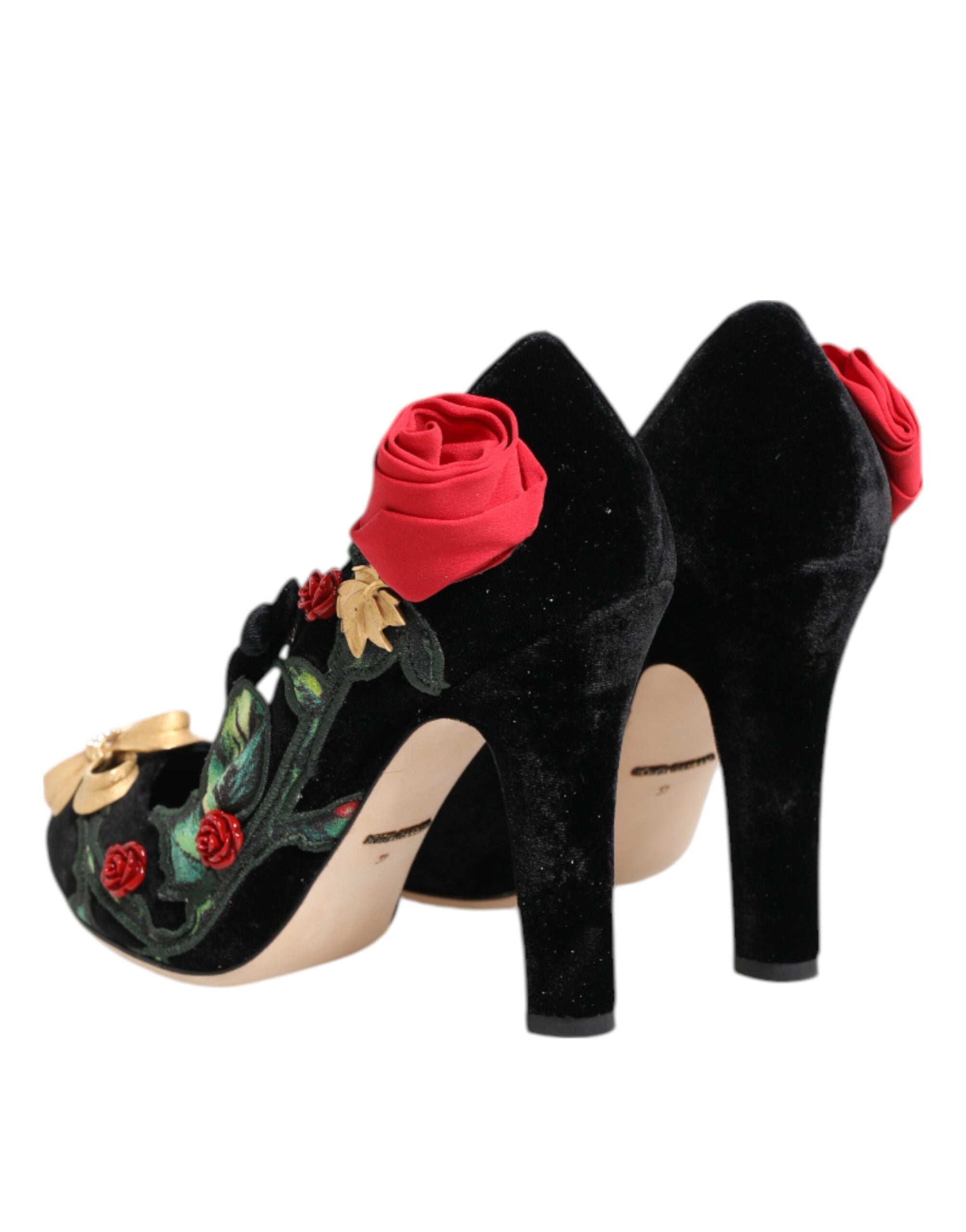 Dolce & Gabbana Black Rose Crystal Brooch Mary Jane Shoes-6