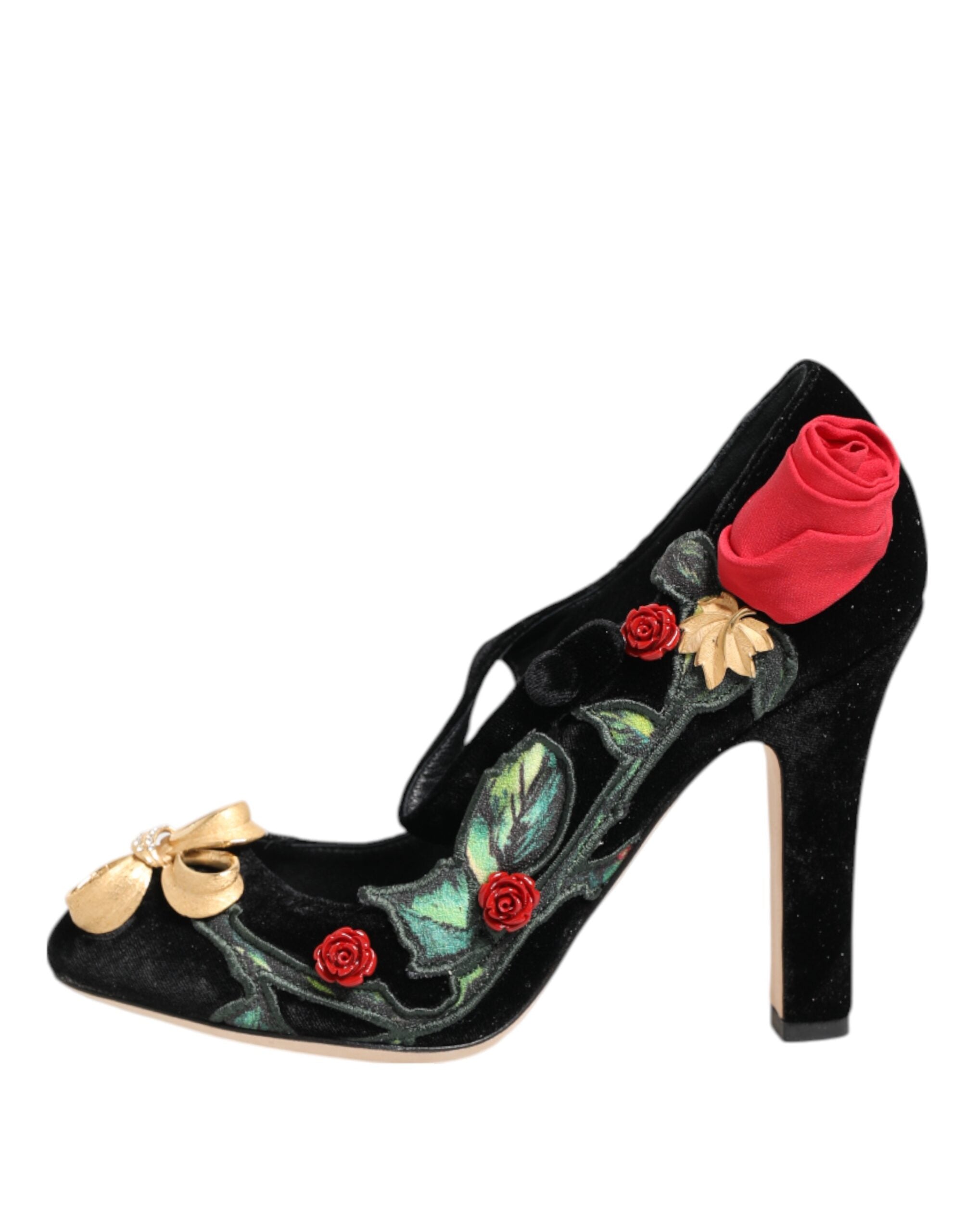 Dolce & Gabbana Black Rose Crystal Brooch Mary Jane Shoes-2