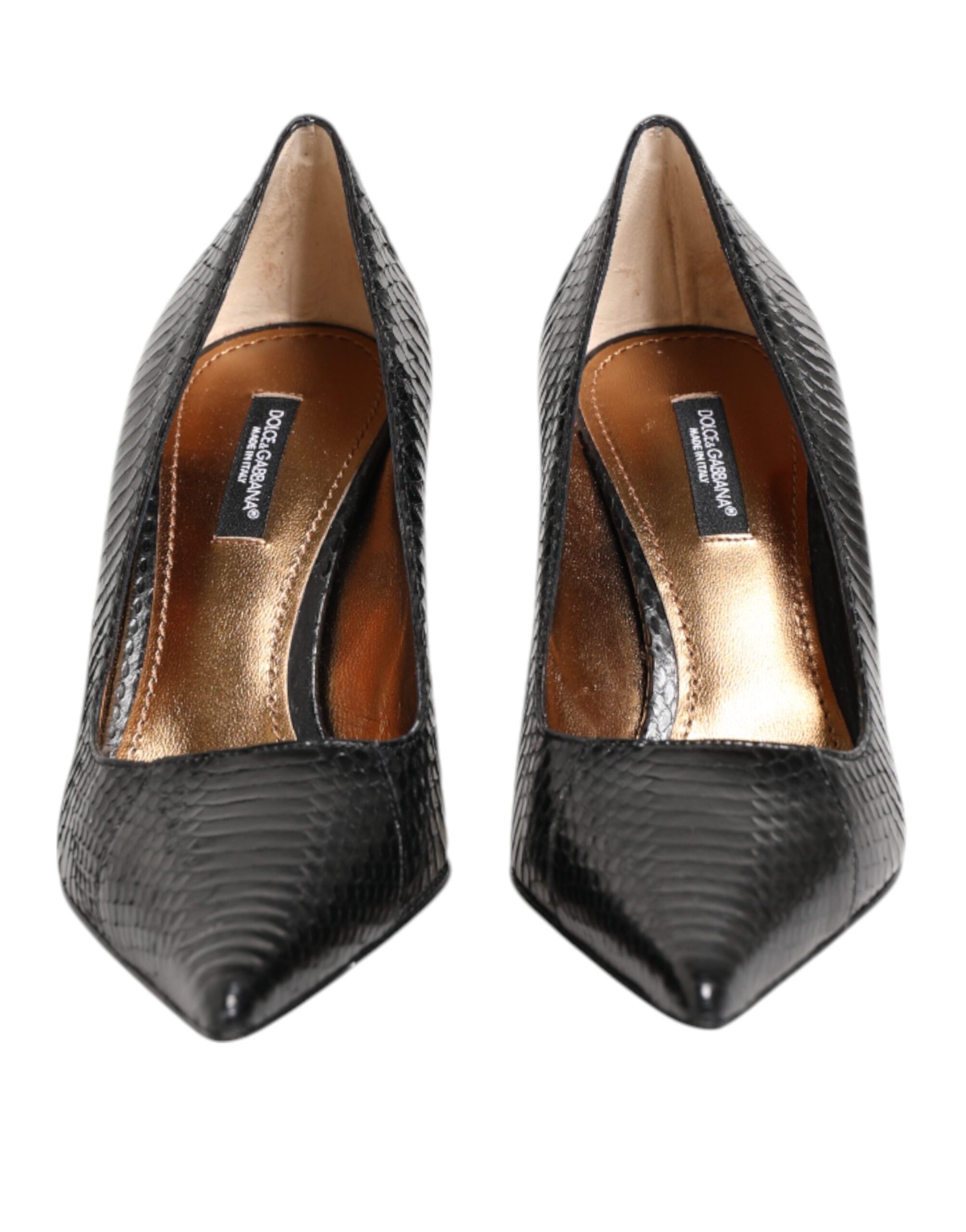Dolce & Gabbana Schwarze Exotische Leder Stiletto Pumps Schuhe