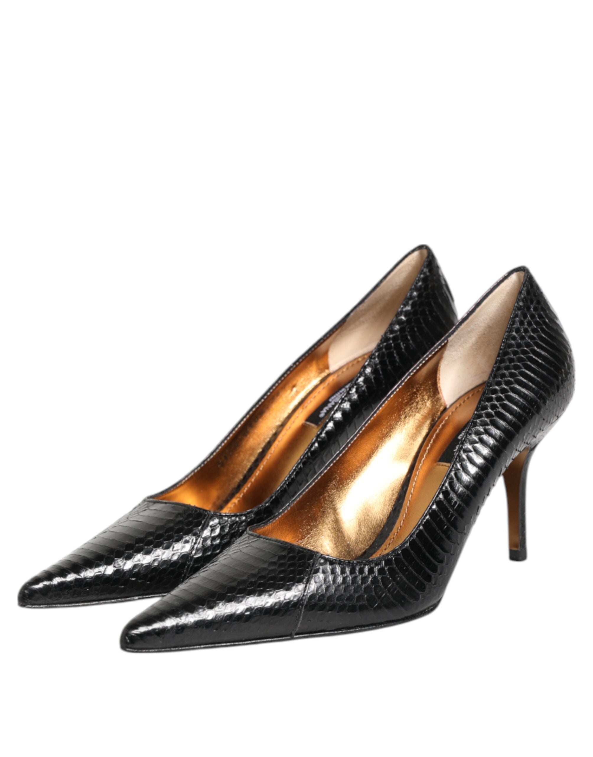 Dolce & Gabbana Schwarze Exotische Leder Stiletto Pumps Schuhe-3
