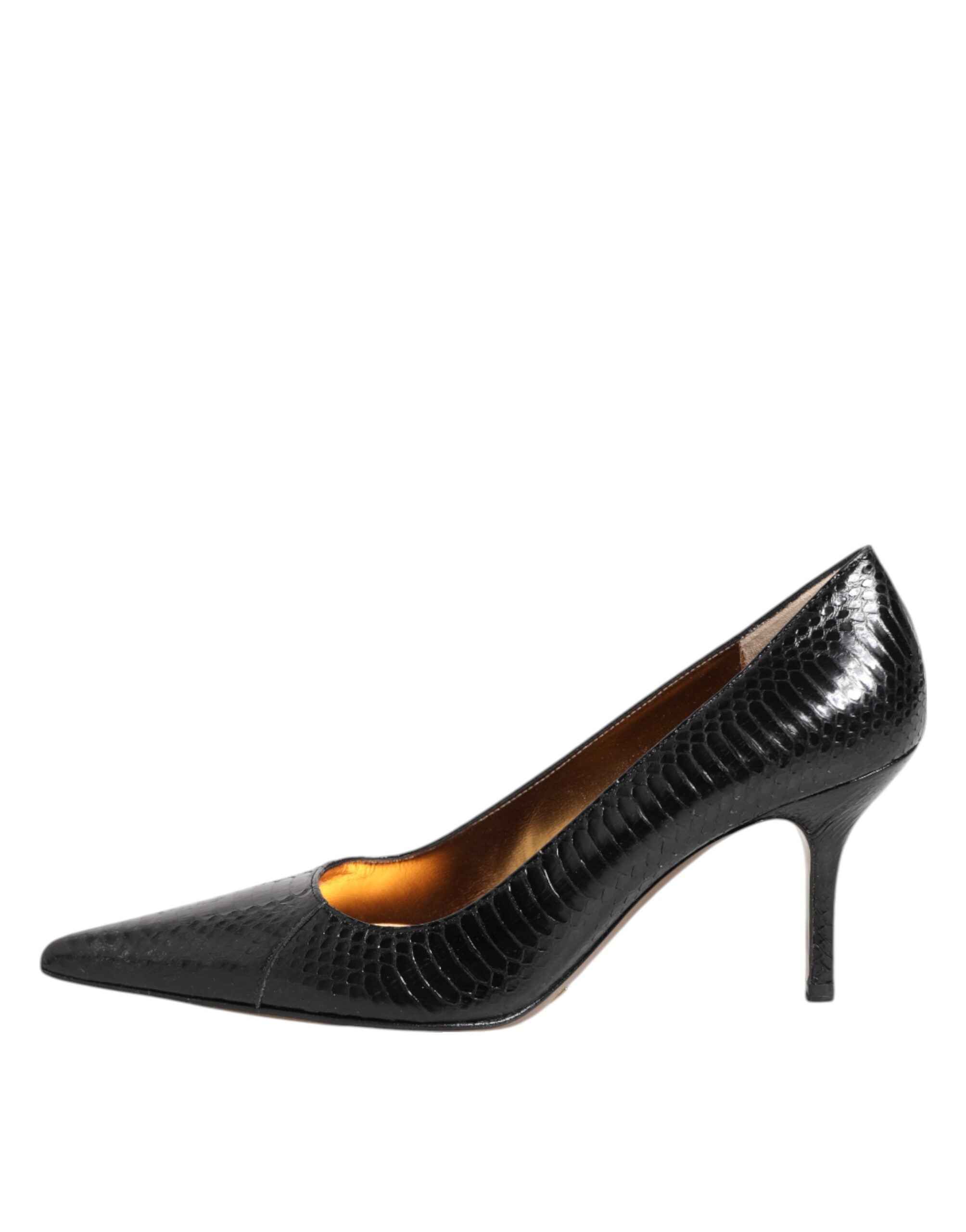 Dolce & Gabbana Schwarze Exotische Leder Stiletto Pumps Schuhe-5