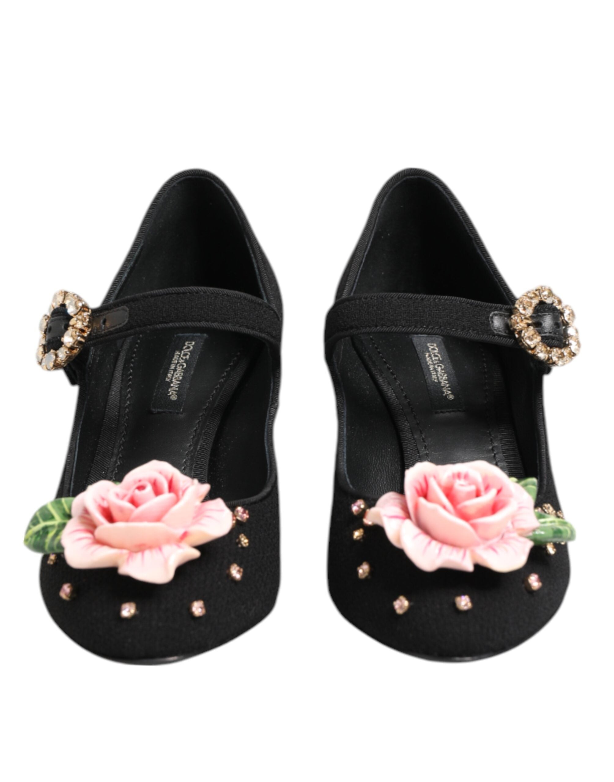 Dolce & Gabbana Black Flower Crystal Embellished Mary Jane Shoes-3