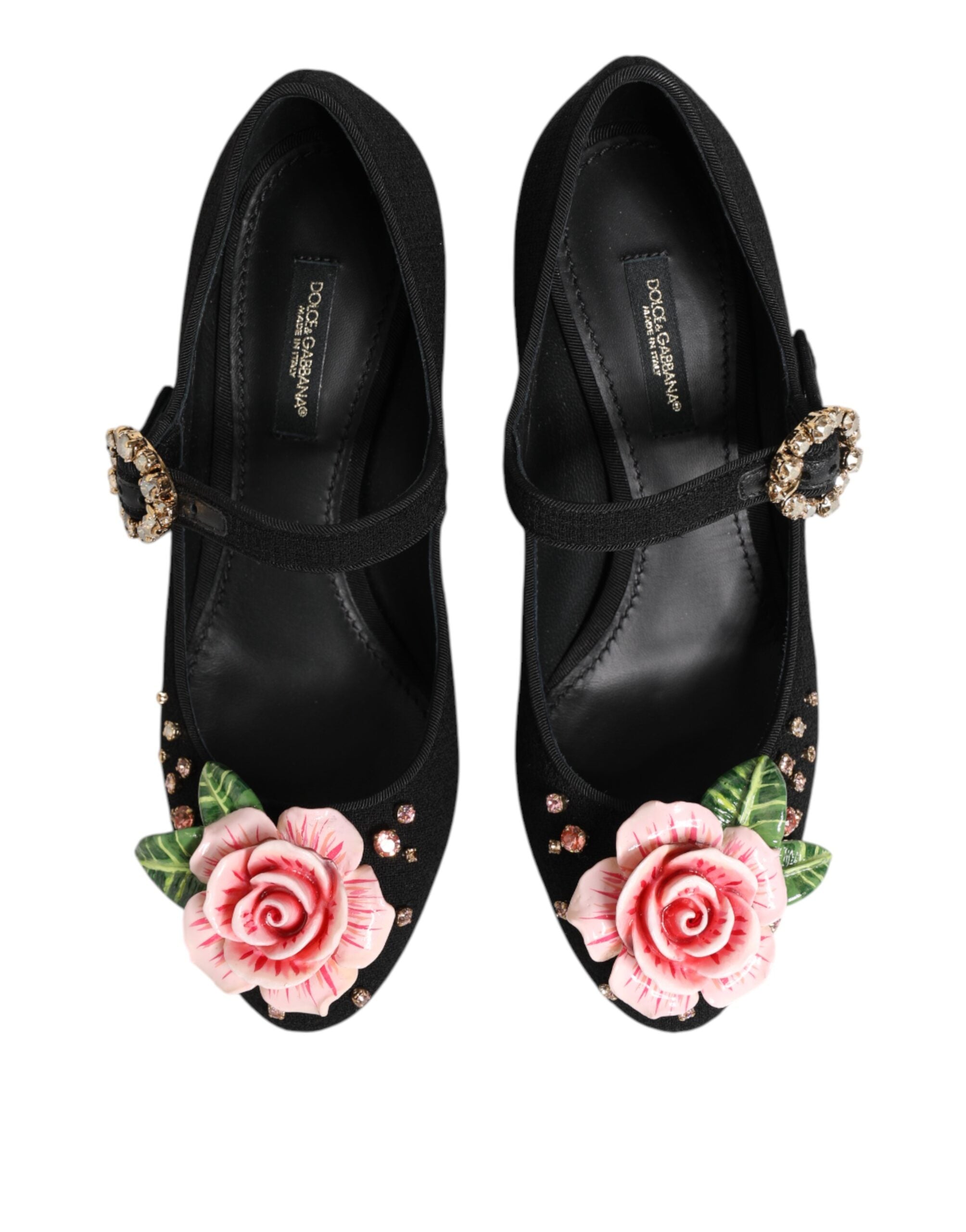 Dolce & Gabbana Black Flower Crystal Embellished Mary Jane Shoes-4