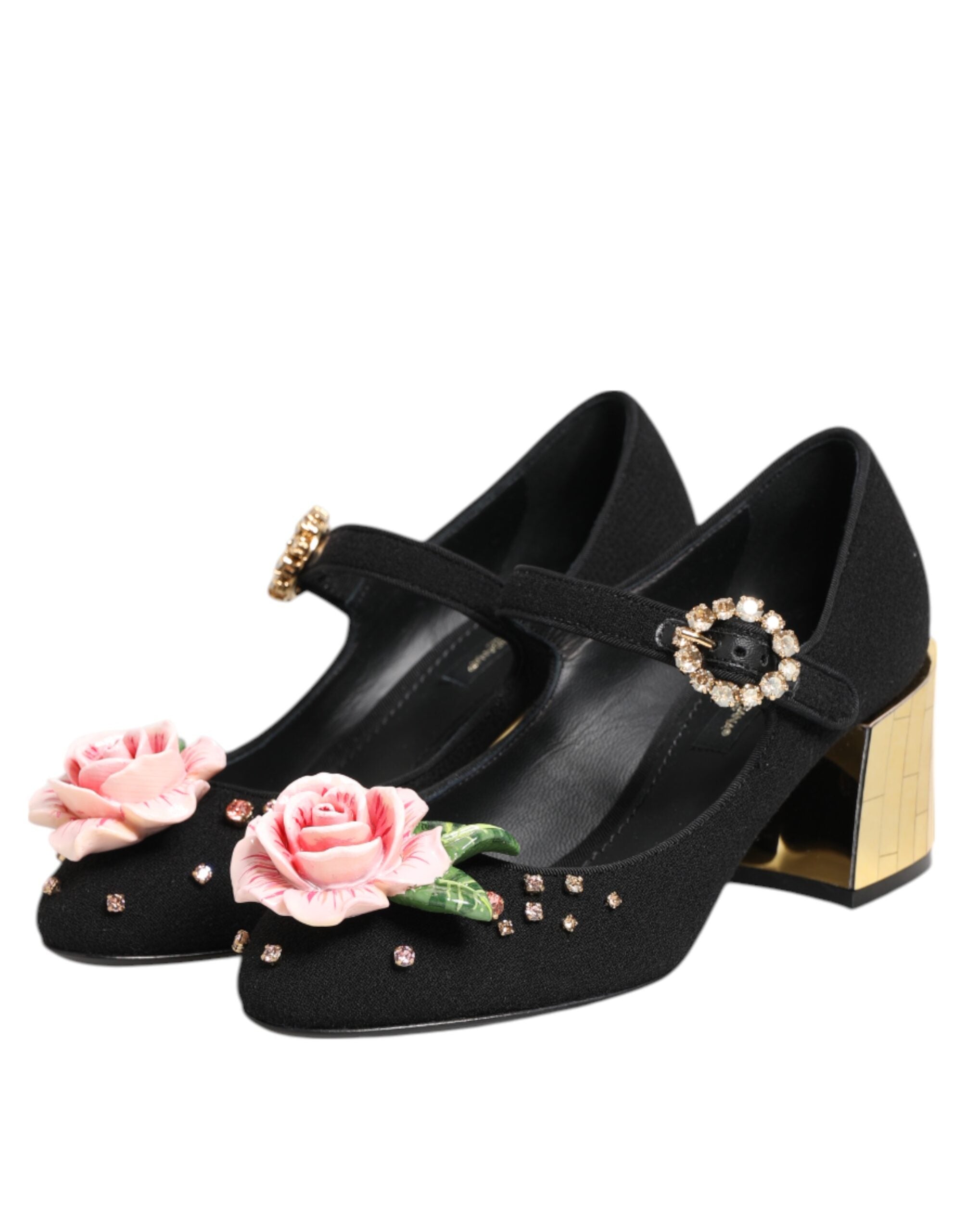 Dolce & Gabbana Black Flower Crystal Embellished Mary Jane Shoes-2