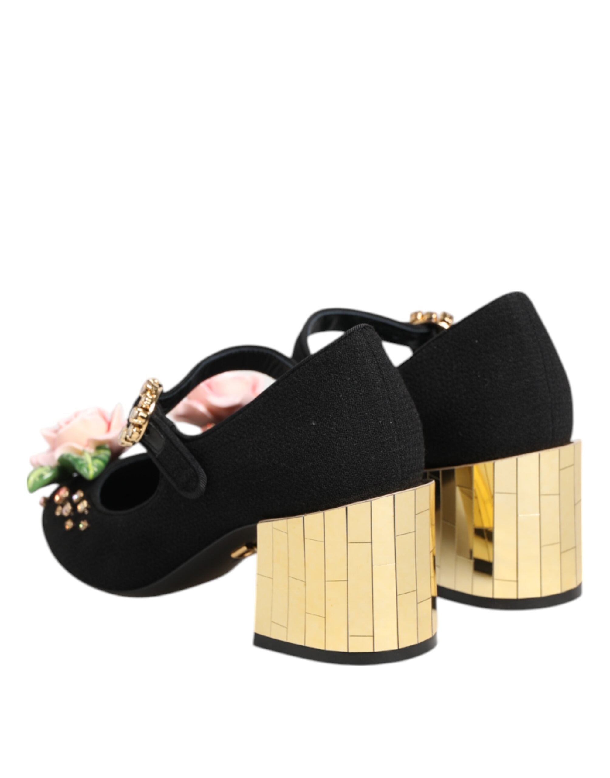 Dolce & Gabbana Black Flower Crystal Embellished Mary Jane Shoes-5