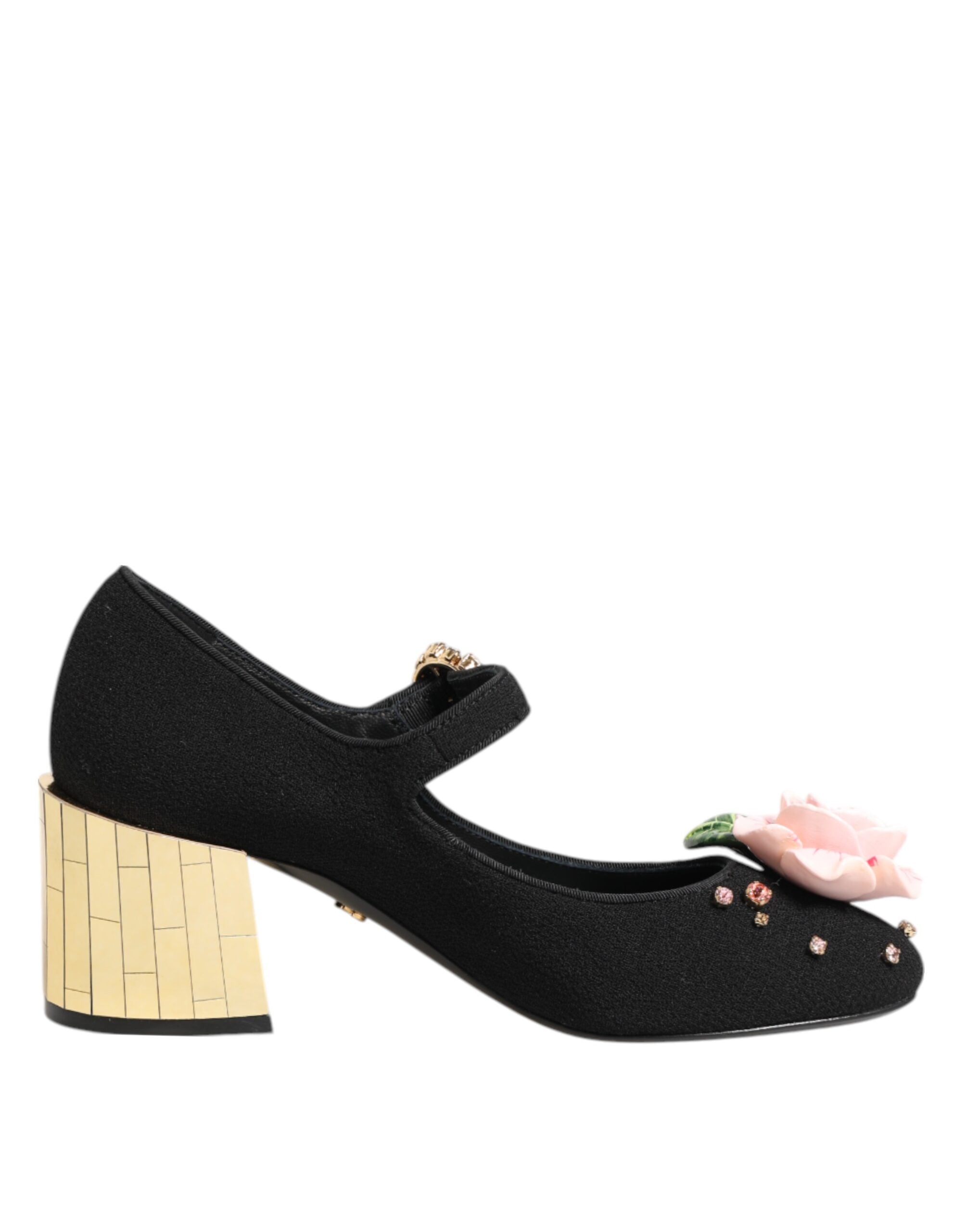 Dolce & Gabbana Black Flower Crystal Embellished Mary Jane Shoes-7
