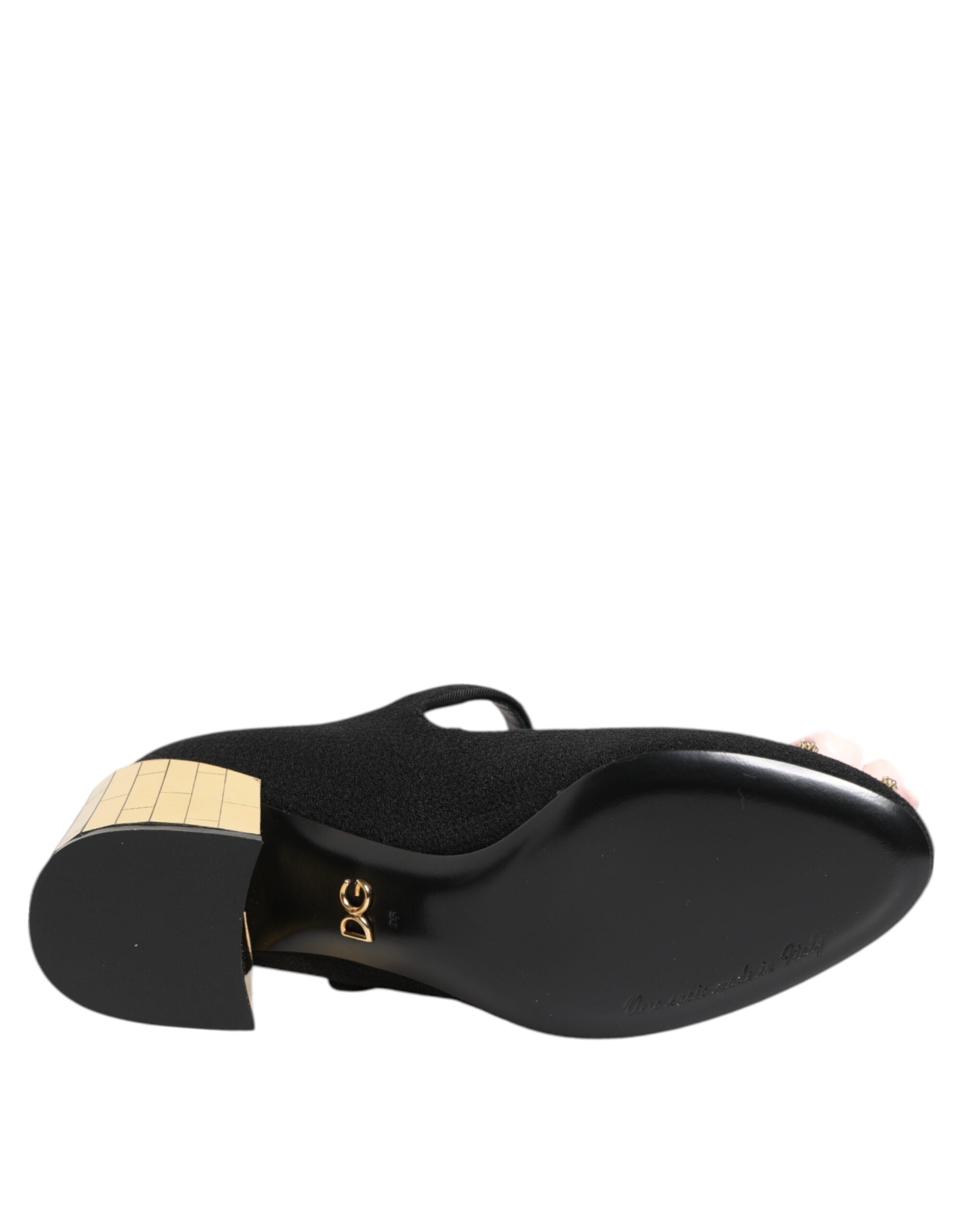 Dolce & Gabbana Black Flower Crystal Embellished Mary Jane Shoes-8