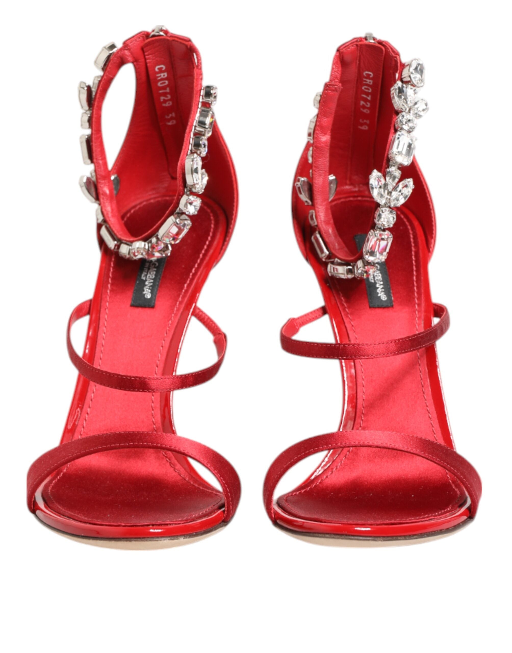 Dolce & Gabbana Red Satin Crystals Keira Sandals Heels Shoes-3
