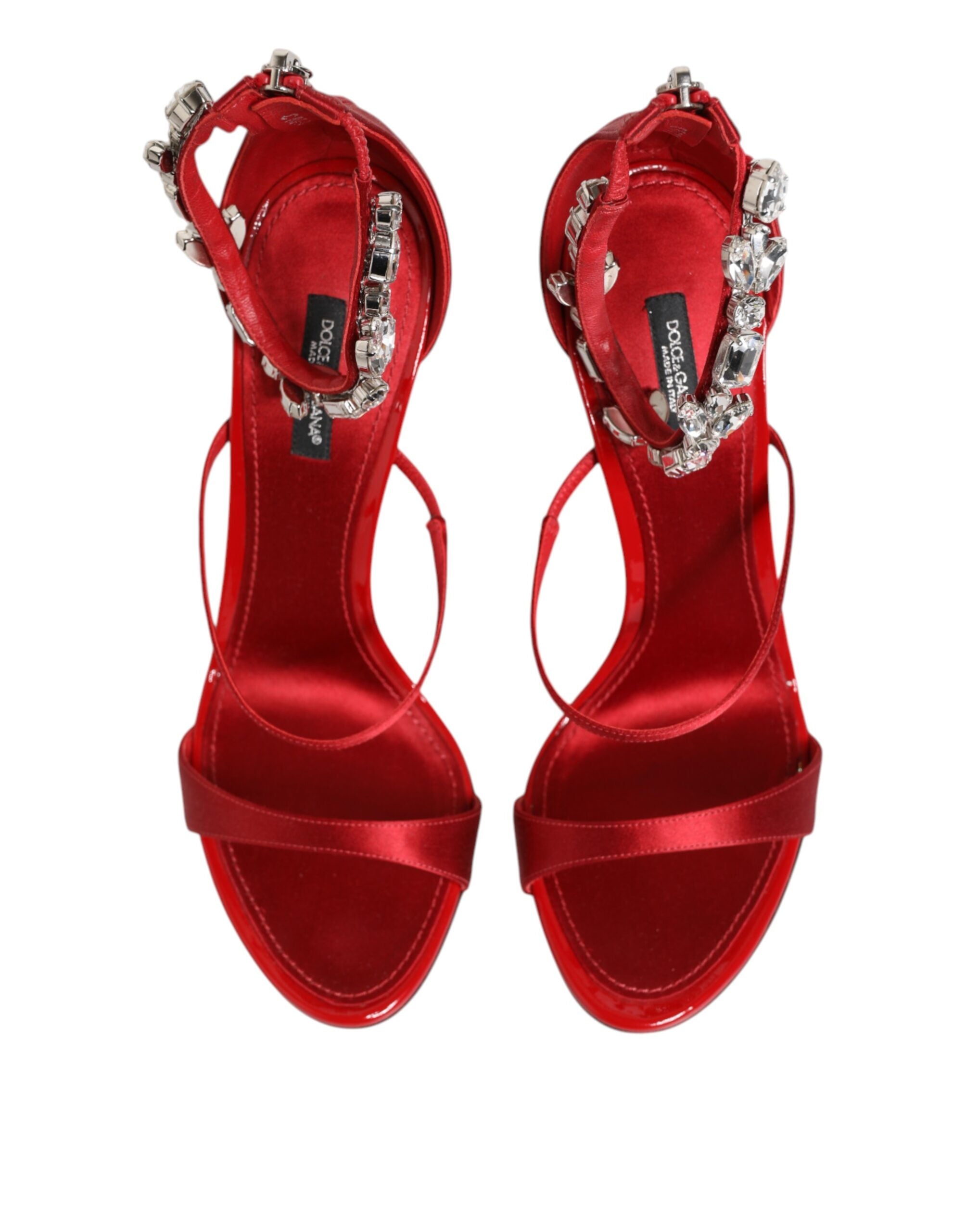 Dolce & Gabbana Red Satin Crystals Keira Sandals Heels Shoes-4