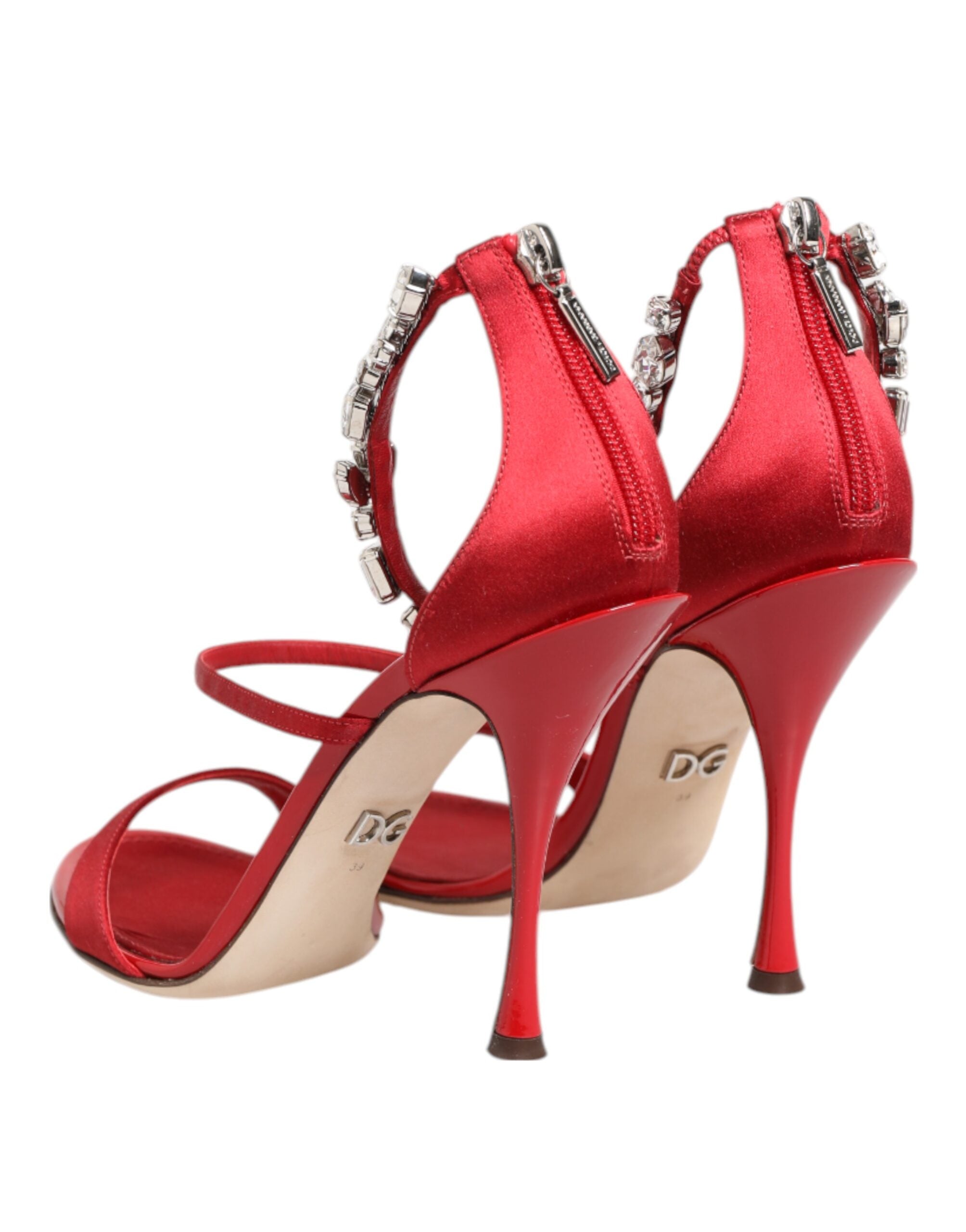 Dolce & Gabbana Red Satin Crystals Keira Sandals Heels Shoes-6