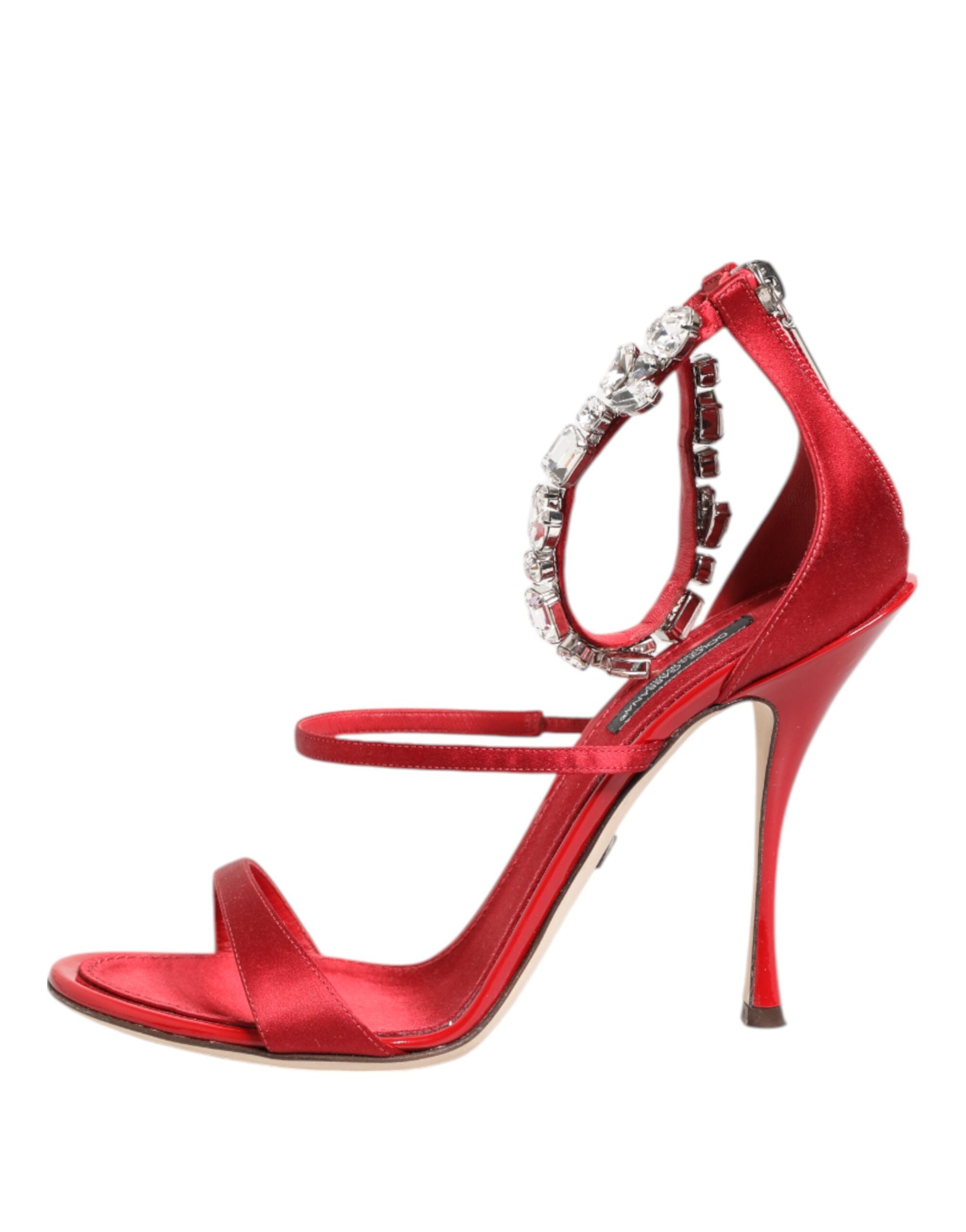 Dolce & Gabbana Red Satin Crystals Keira Sandals Heels Shoes-7