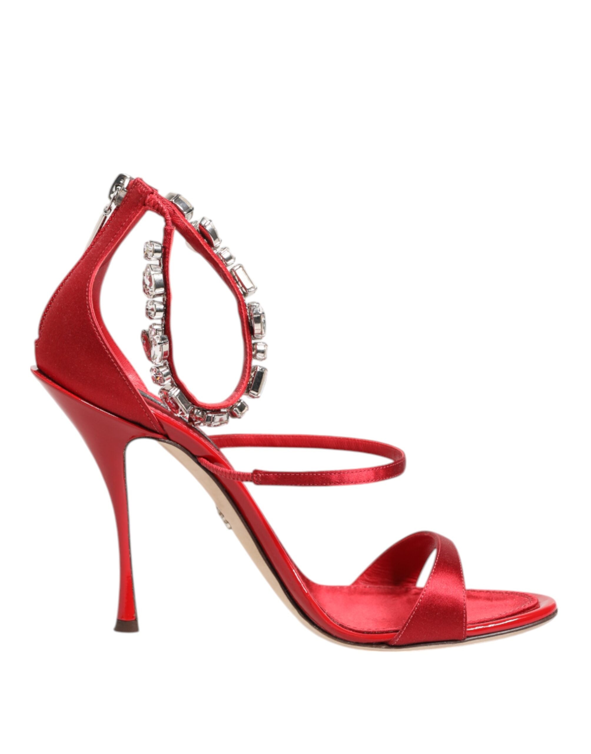 Dolce & Gabbana Red Satin Crystals Keira Sandals Heels Shoes-1