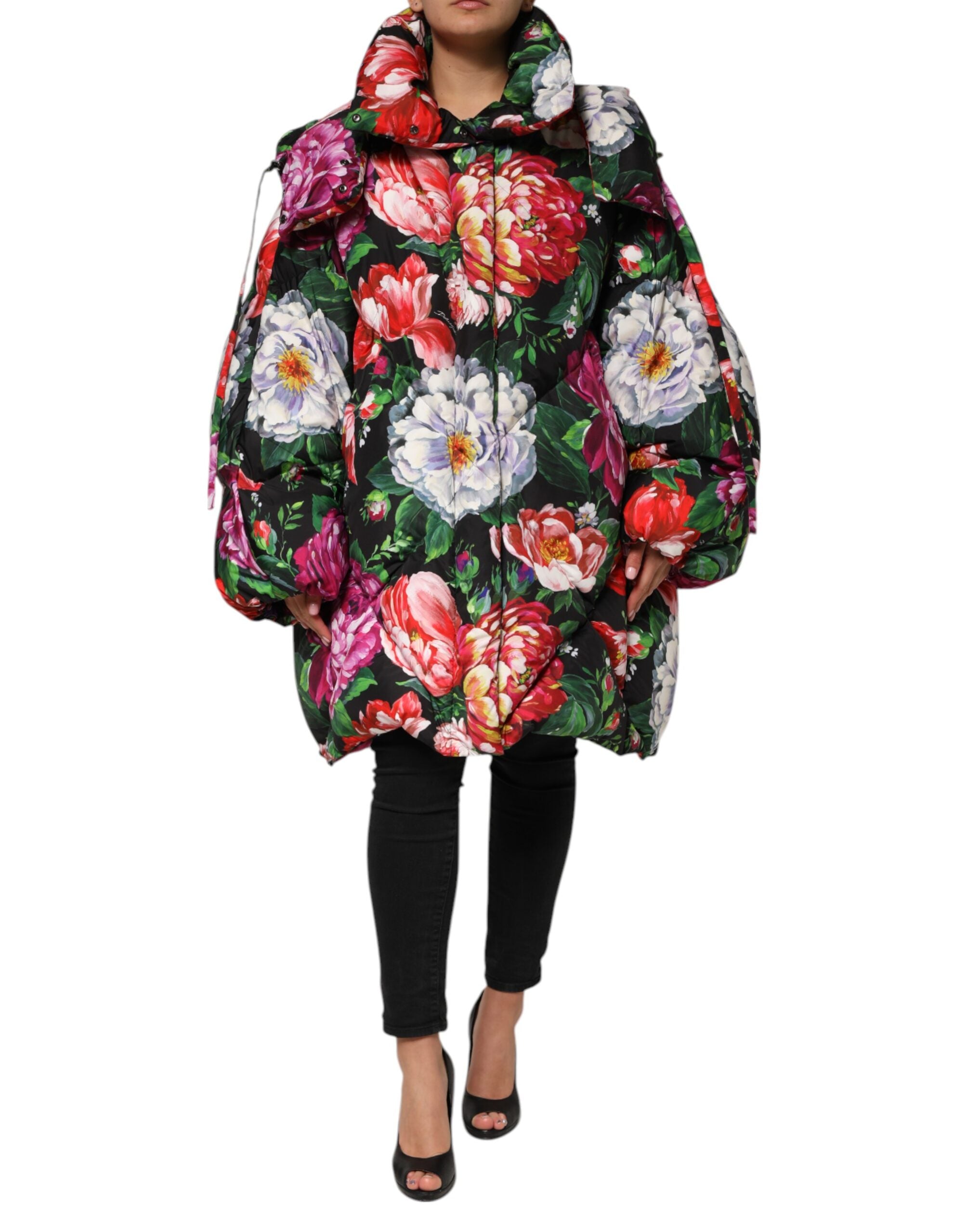 Dolce & Gabbana Multicolor Floral Hooded Coat Jacket
