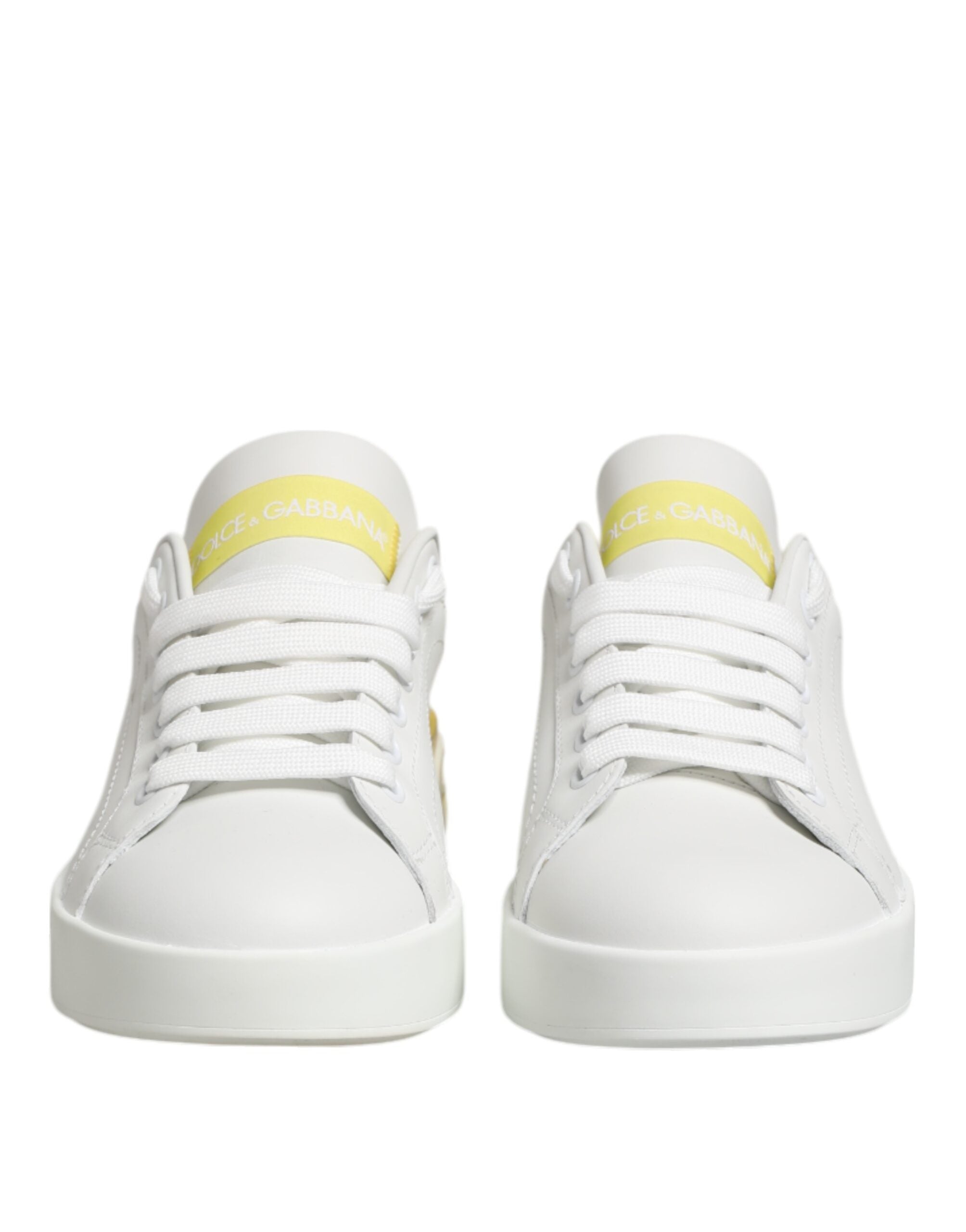 Dolce & Gabbana Weiß Gelb Leder Low Top Turnschuhe Schuhe-3