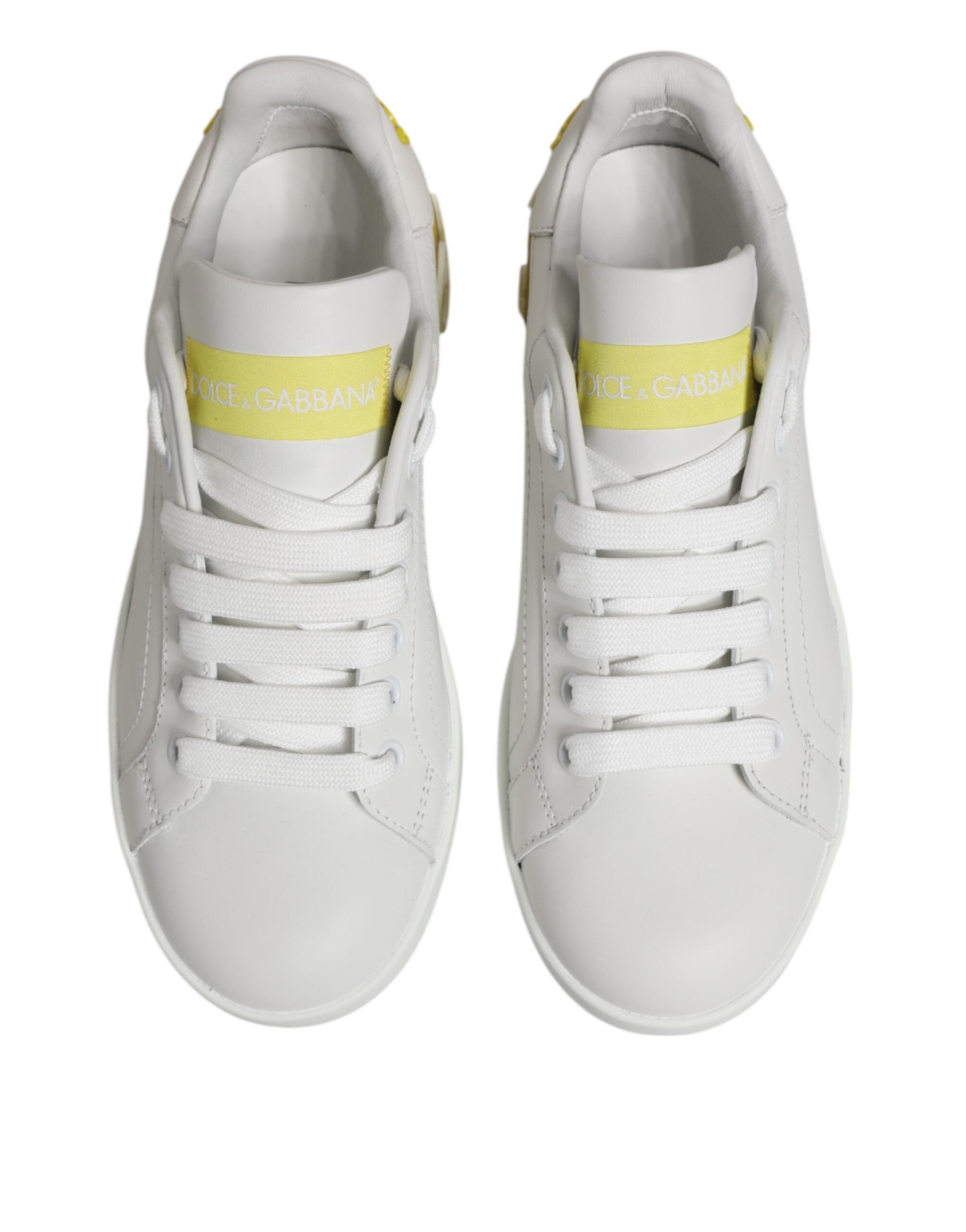 Dolce & Gabbana Weiß Gelb Leder Low Top Turnschuhe Schuhe-4