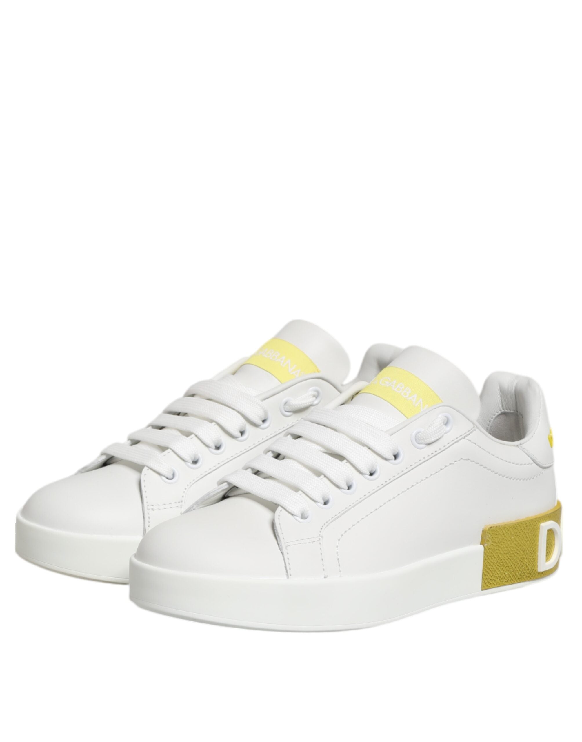 Dolce & Gabbana Weiß Gelb Leder Low Top Turnschuhe Schuhe-5