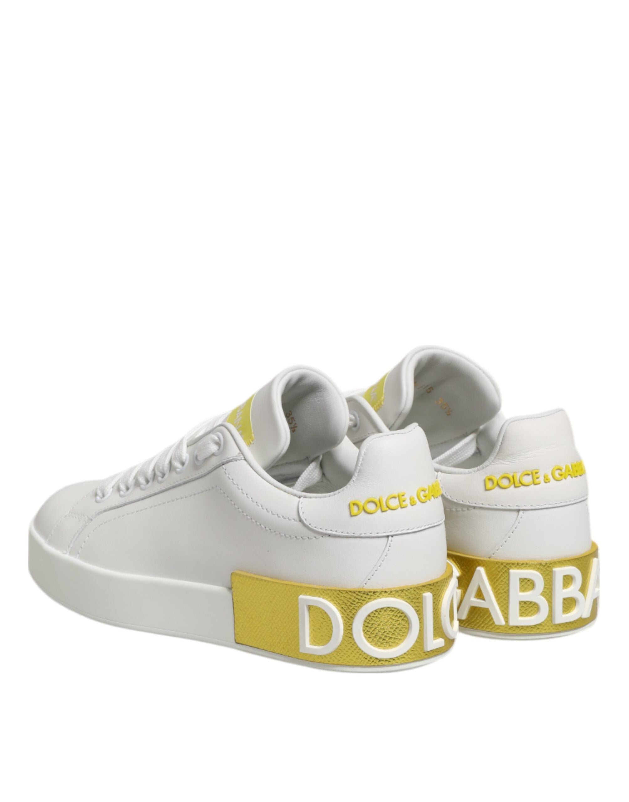 Dolce & Gabbana Weiß Gelb Leder Low Top Turnschuhe Schuhe-6