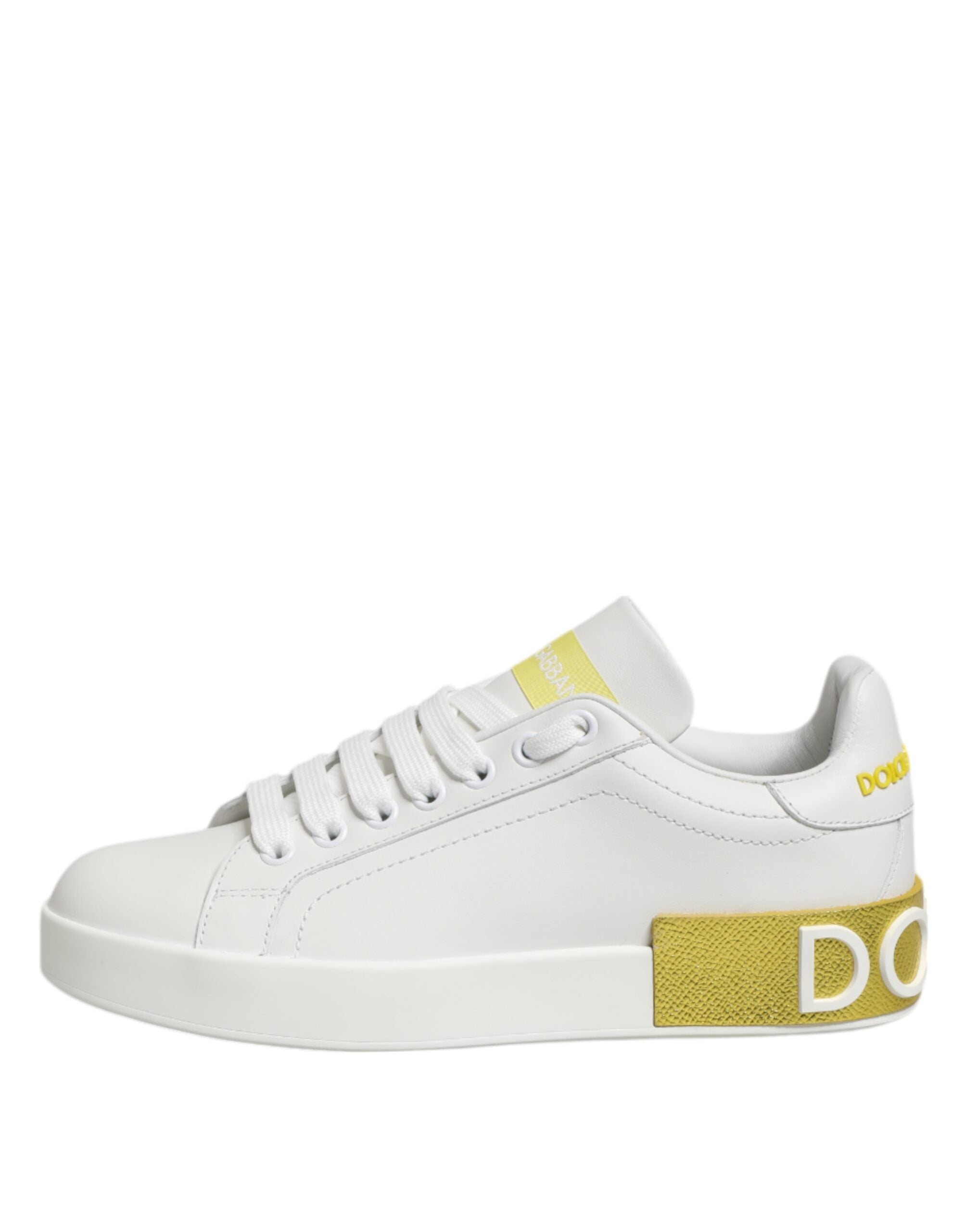 Dolce & Gabbana Weiß Gelb Leder Low Top Turnschuhe Schuhe-7