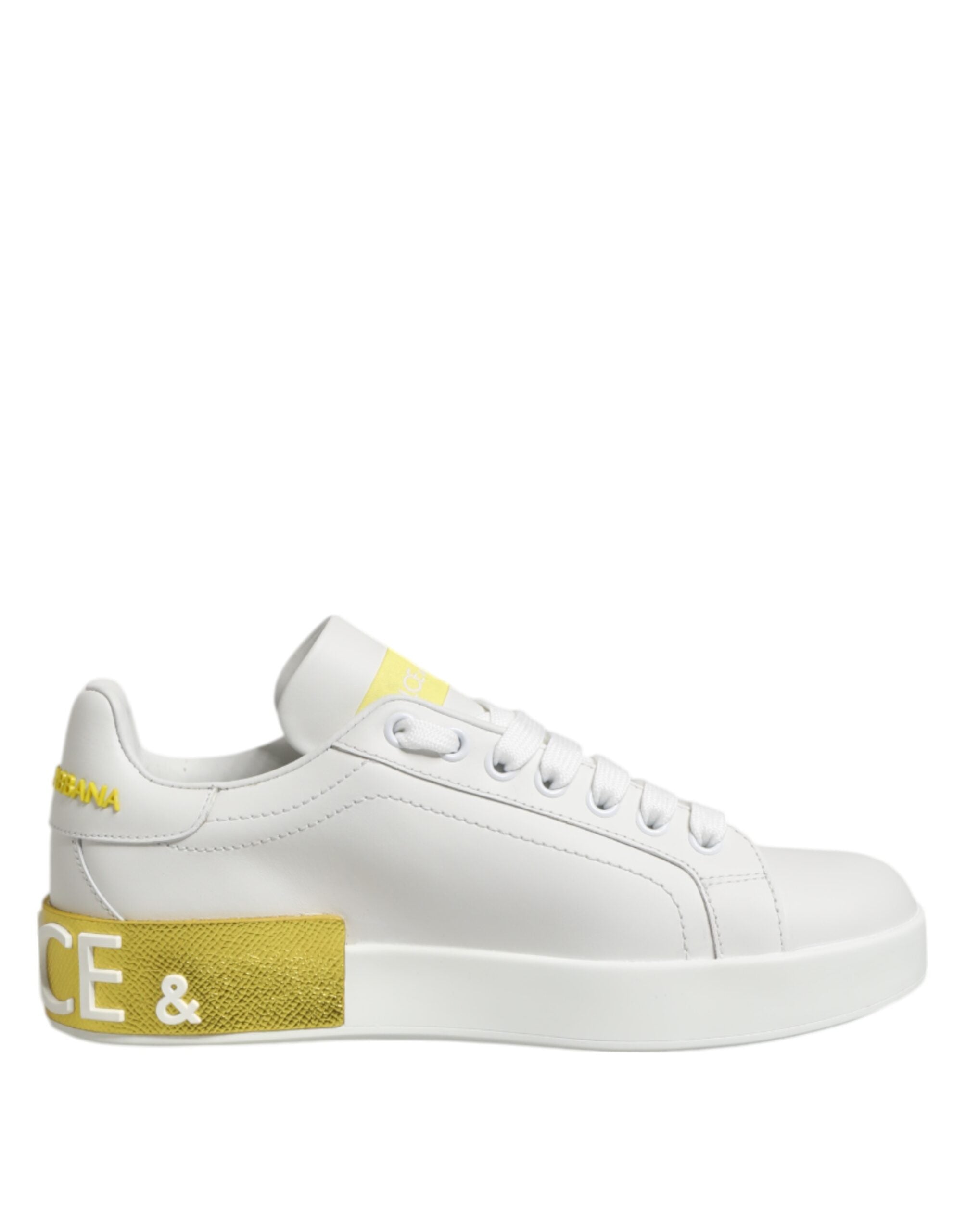 Dolce & Gabbana Weiß Gelb Leder Low Top Turnschuhe Schuhe-2