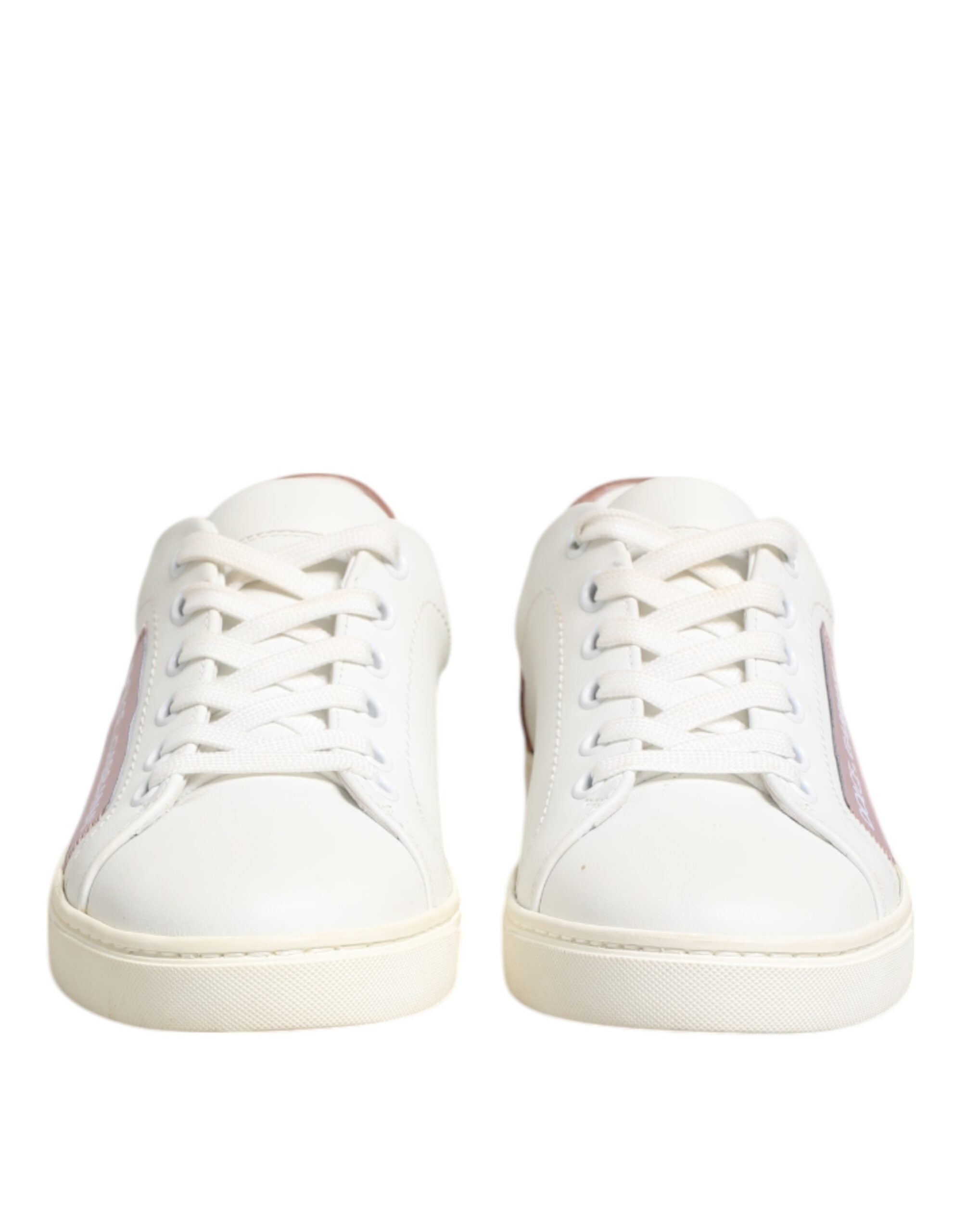 Zapatillas bajas de cuero blanco y rosa de Dolce & Gabbana-3