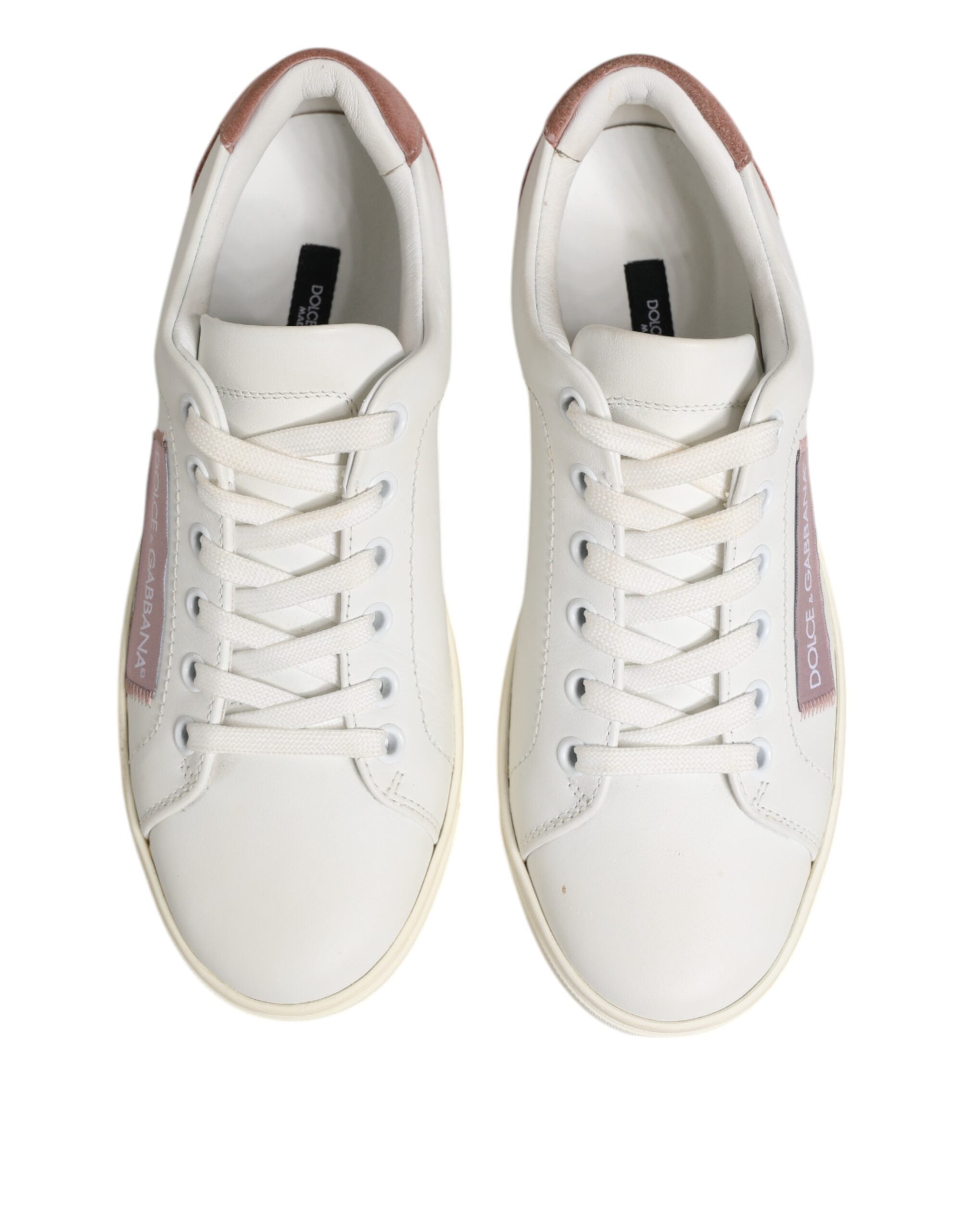 Zapatillas bajas de cuero blanco y rosa de Dolce & Gabbana-4