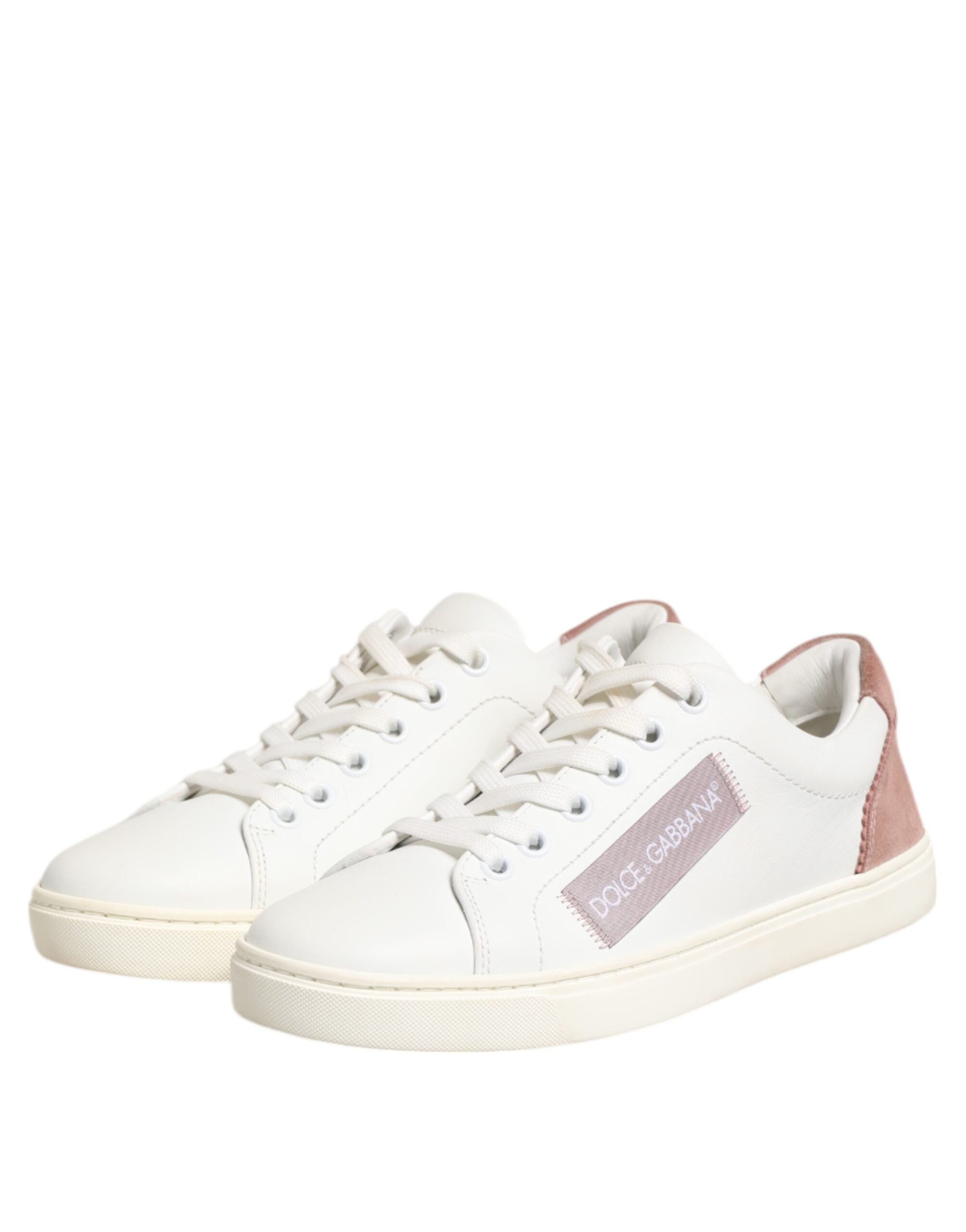Zapatillas bajas de cuero blanco y rosa de Dolce & Gabbana-5