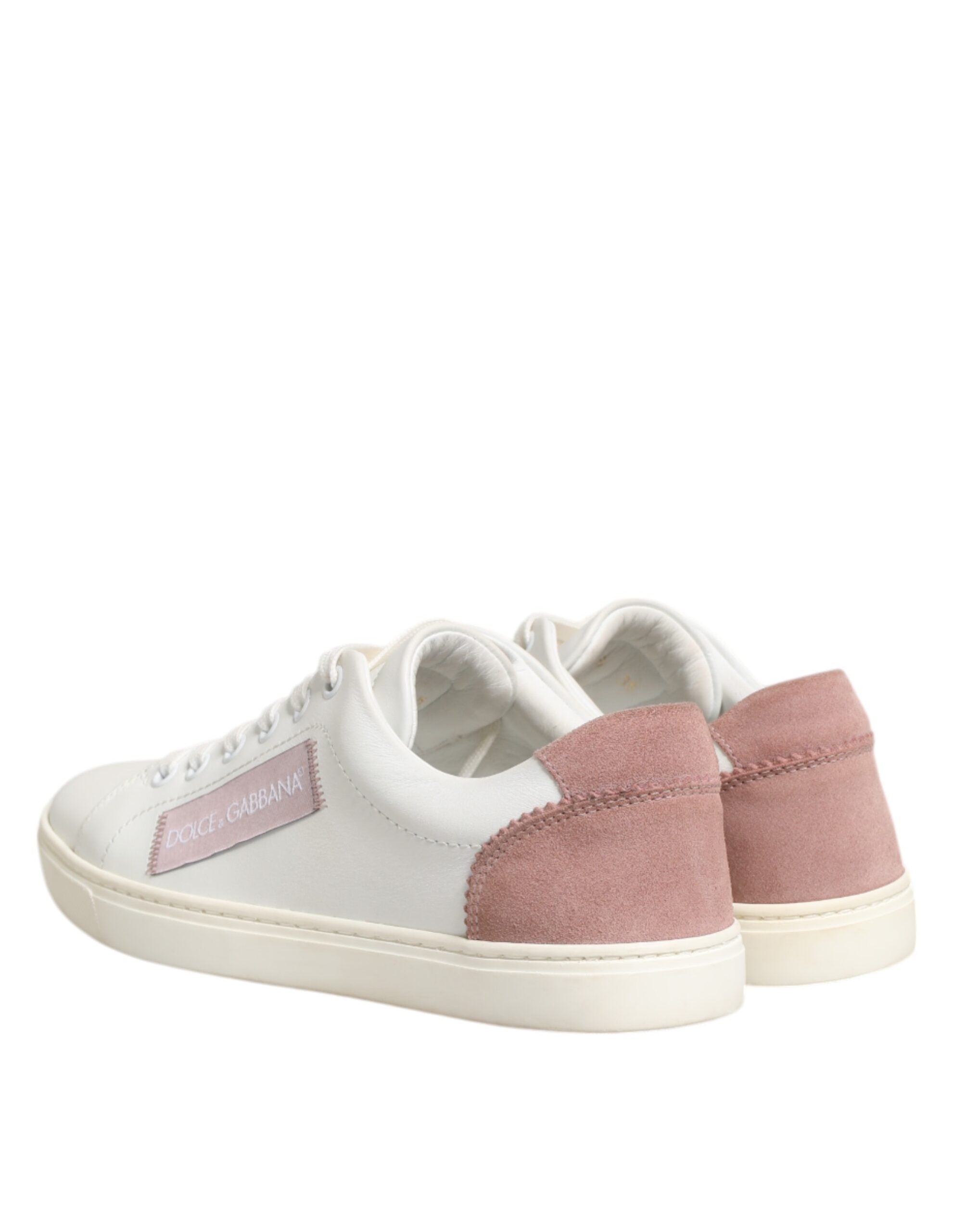 Zapatillas bajas de cuero blanco y rosa de Dolce & Gabbana-6