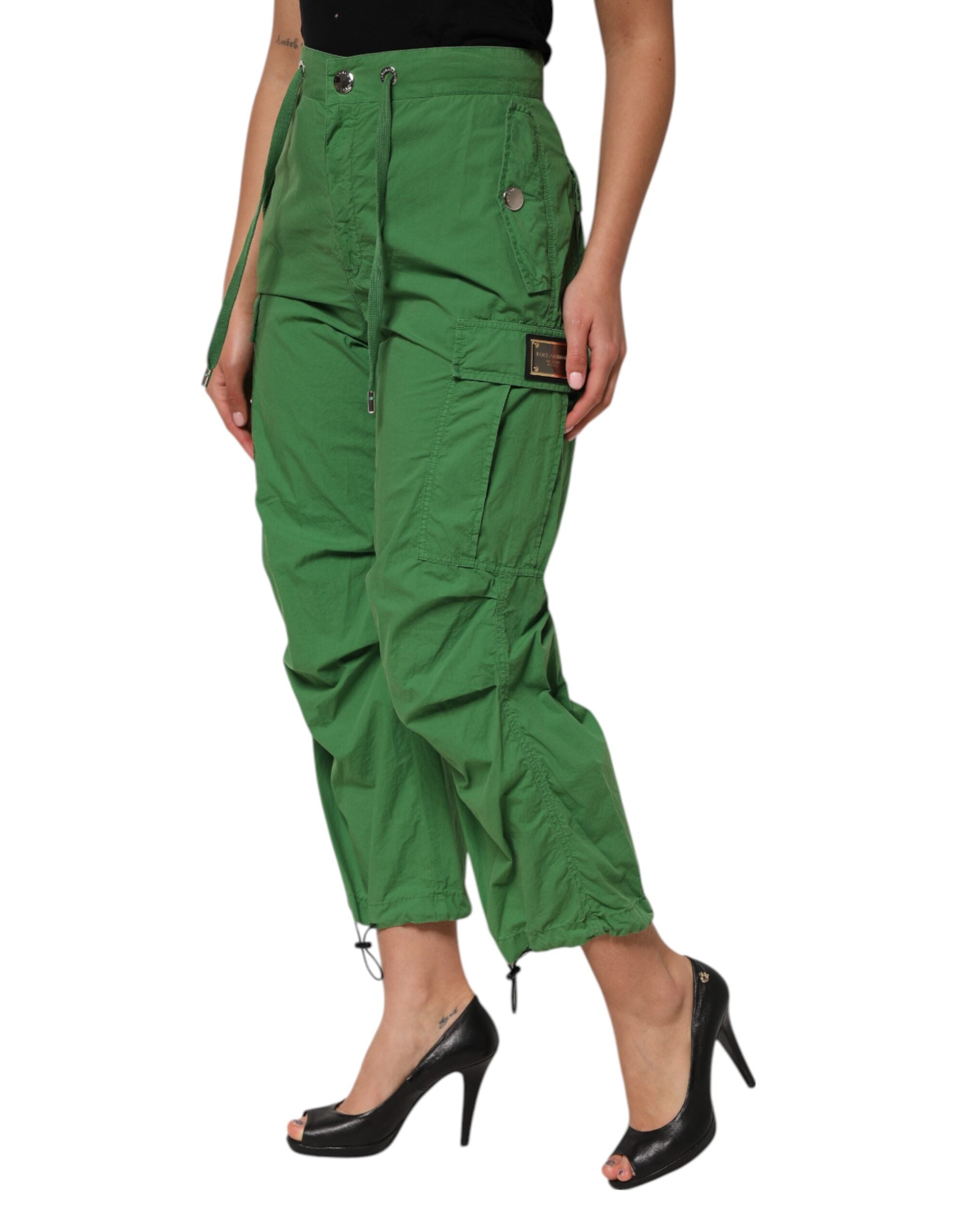 Dolce & Gabbana Green Cotton High-Waisted Cargo Trousers-3