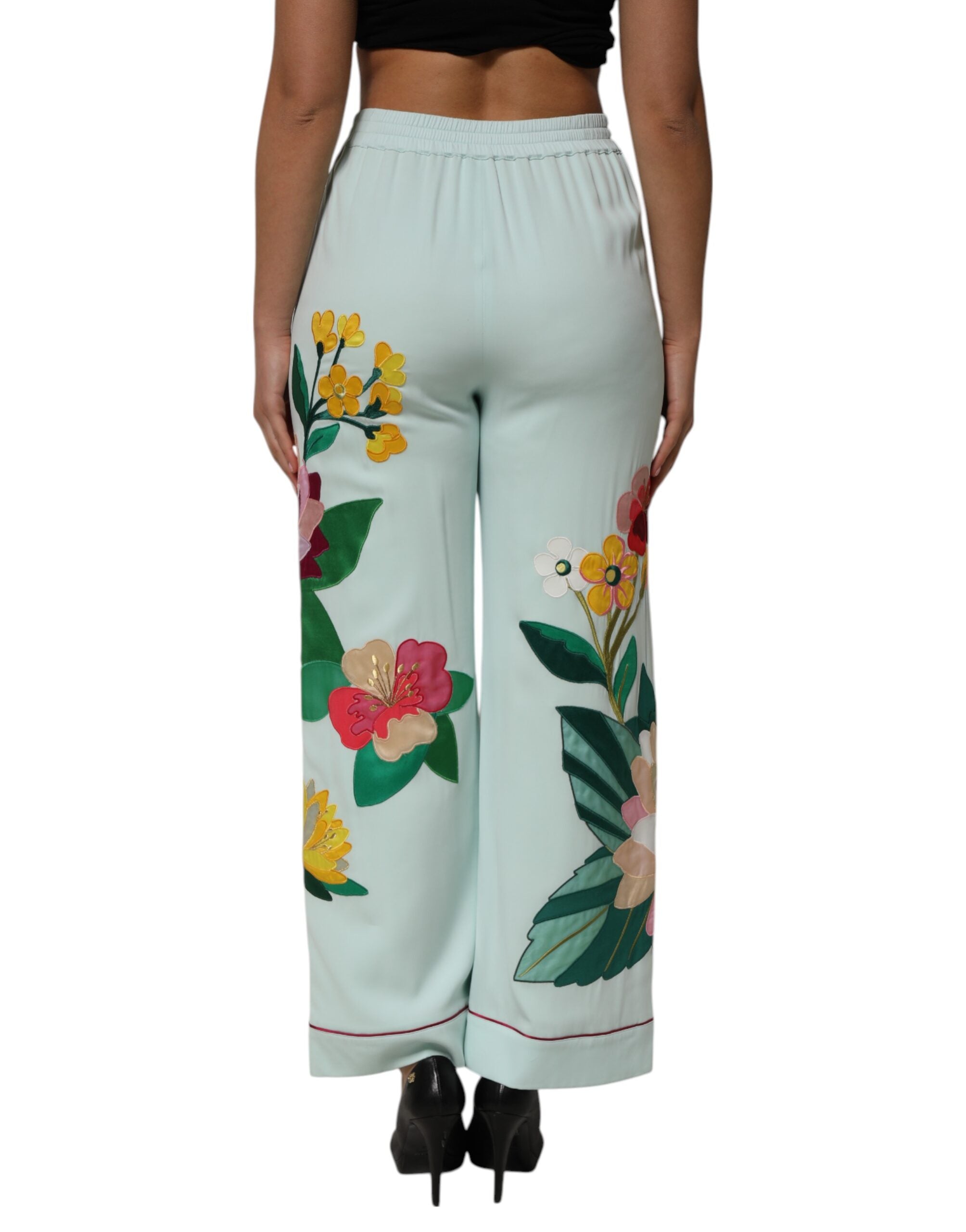 Dolce & Gabbana green floral straight pajama pants with garter belt-4
