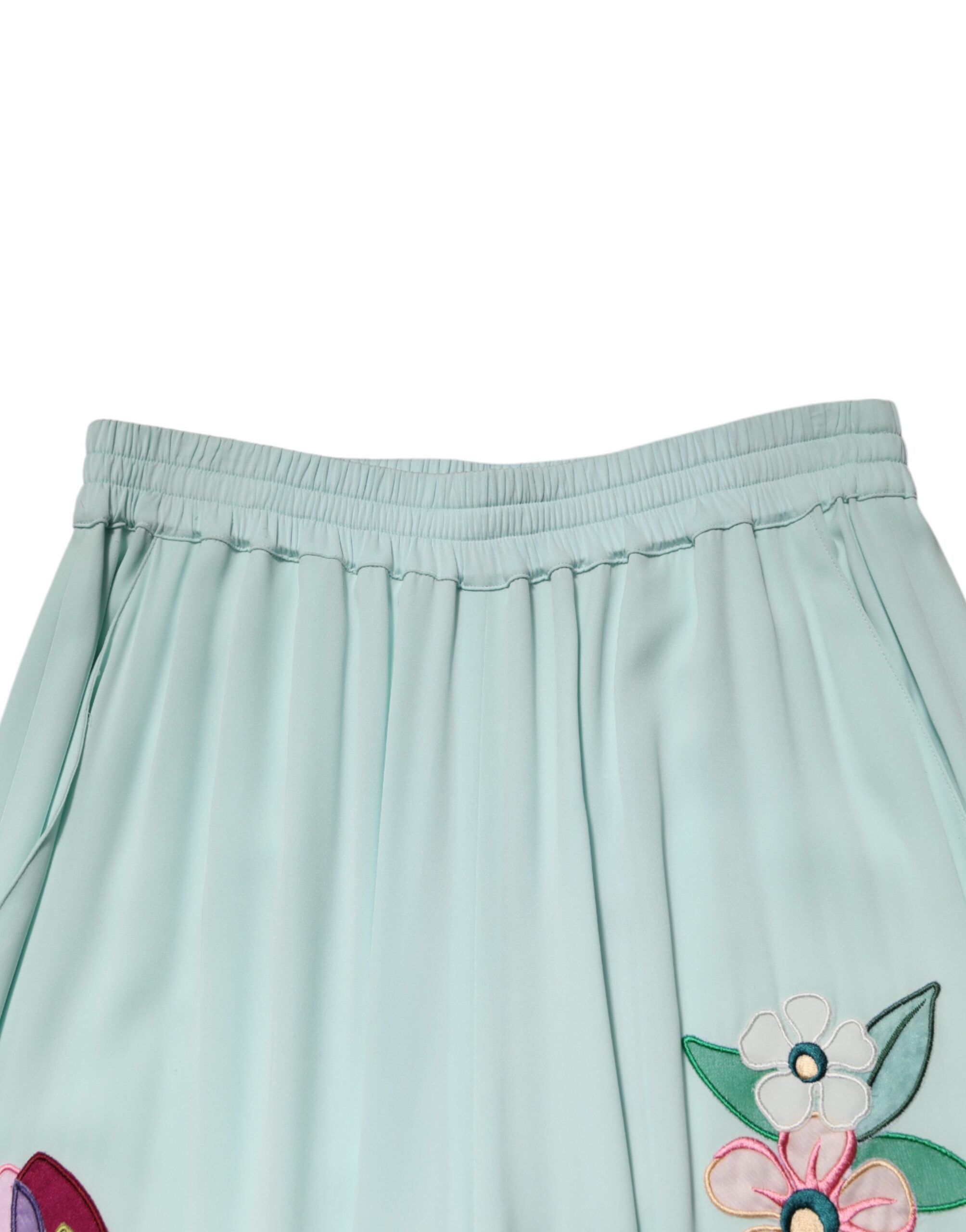 Dolce & Gabbana green floral straight pajama pants with garter belt-5