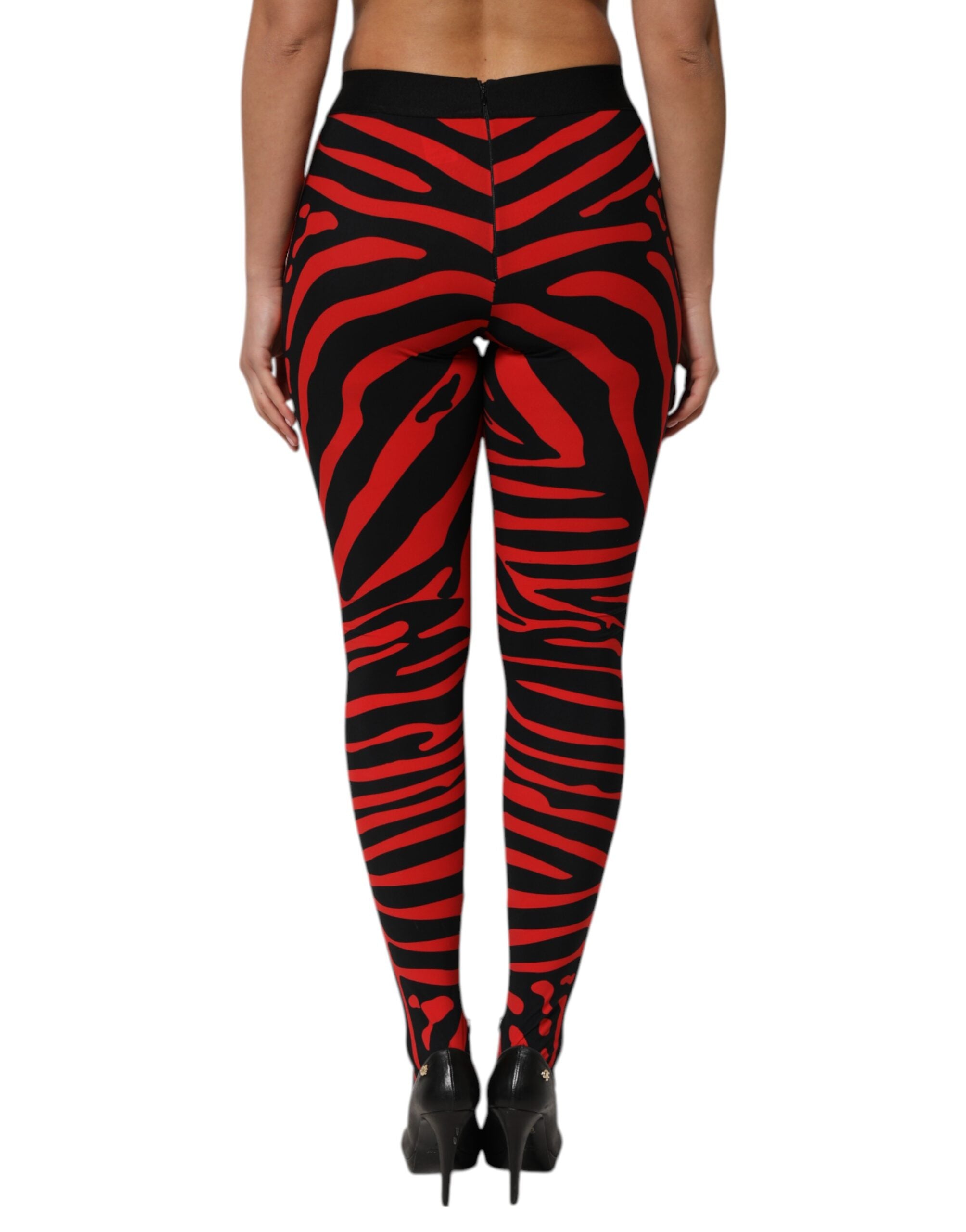 Dolce & Gabbana Schwarzes rotes Nylon Logo Taillierte Leggings Hose-4