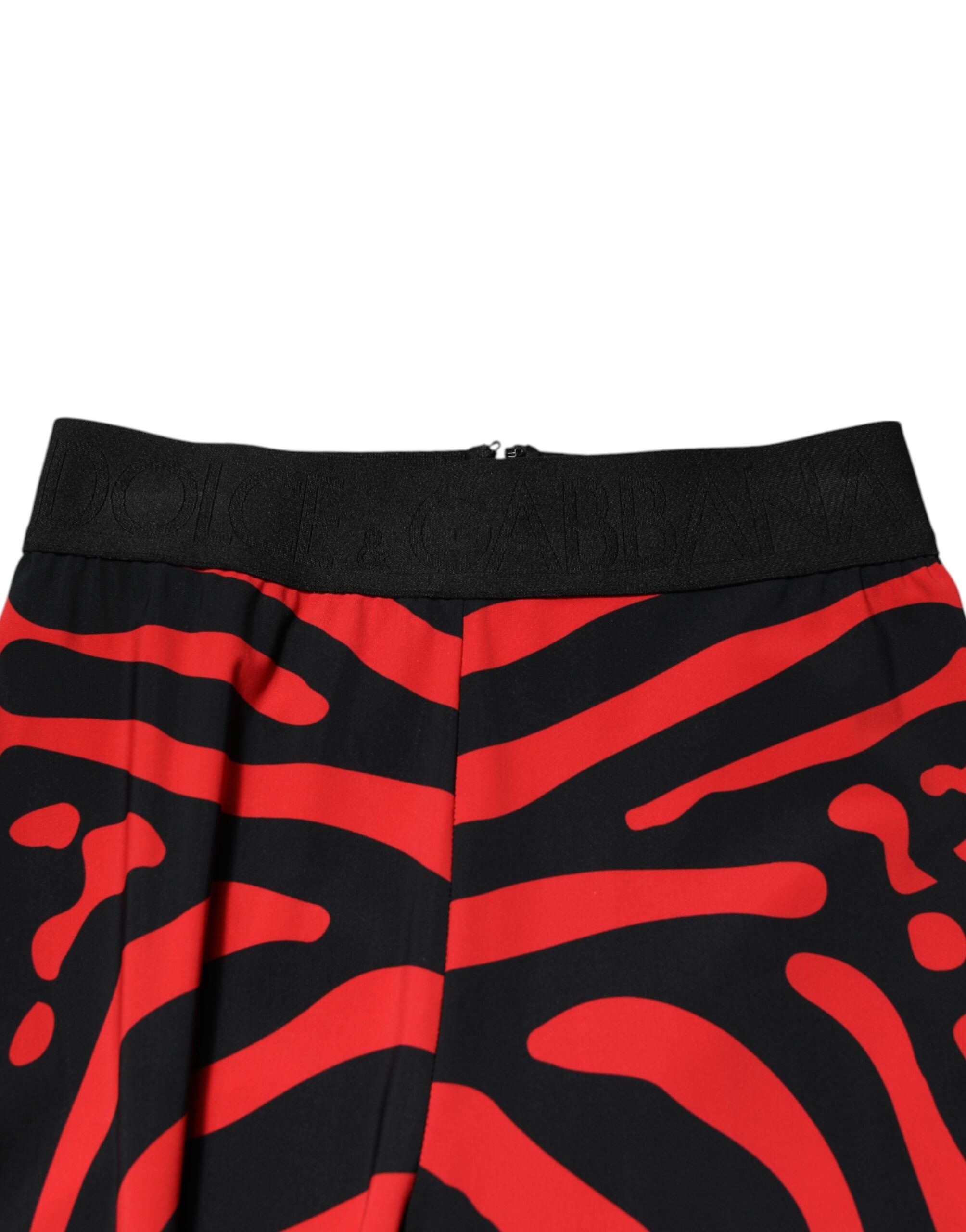 Dolce & Gabbana Schwarzes rotes Nylon Logo Taillierte Leggings Hose-5