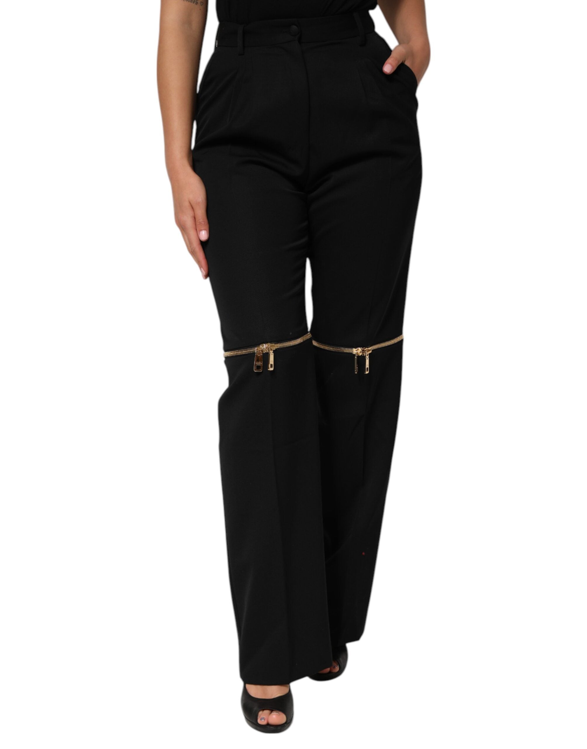 Dolce & Gabbana Schwarze Straight Leg Hose aus Wolle mit Reißverschluss-1