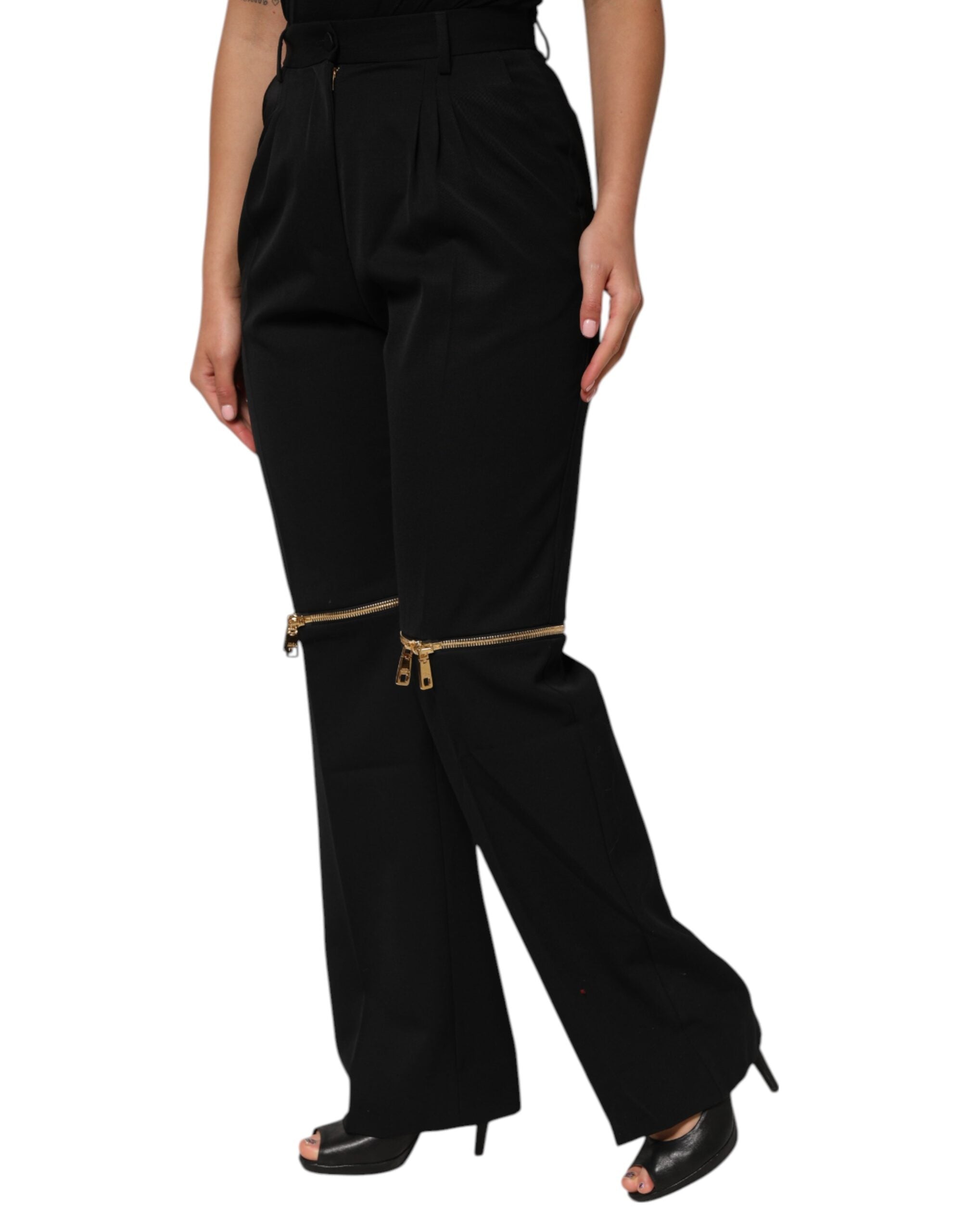 Dolce & Gabbana Schwarze Straight Leg Hose aus Wolle mit Reißverschluss-3